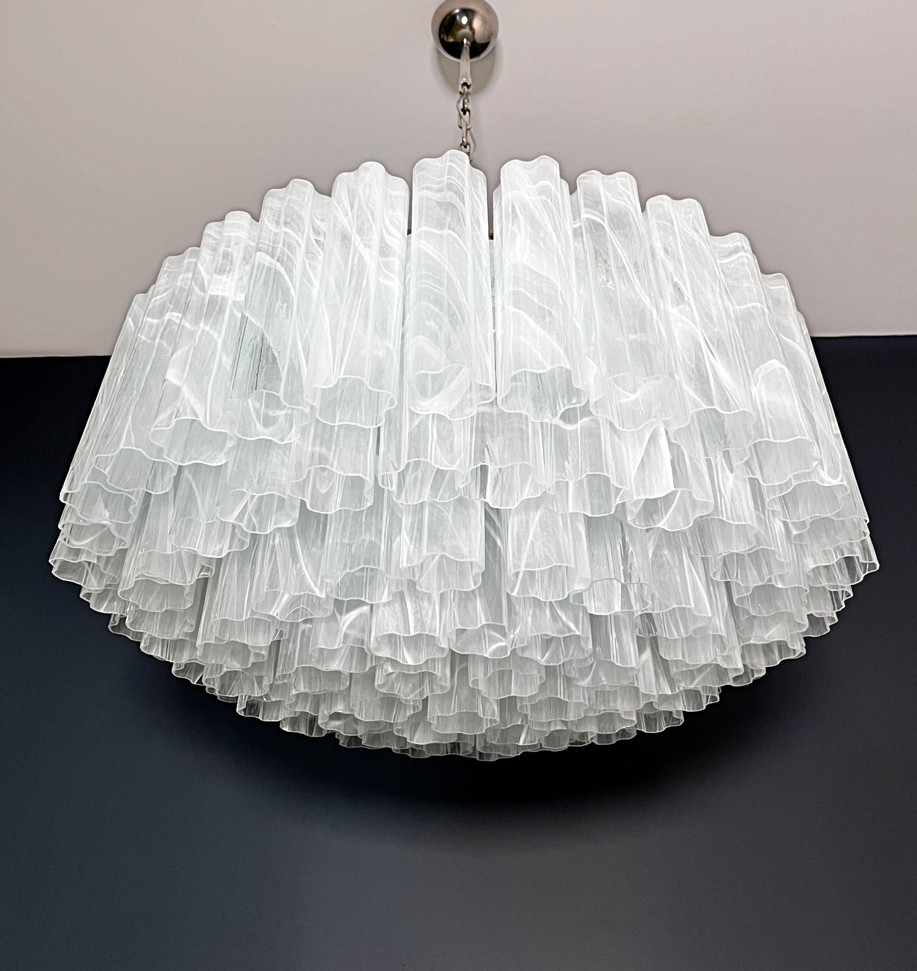 20th Century Large Murano glass Chandelier -101 white alabaster glass tube For Sale