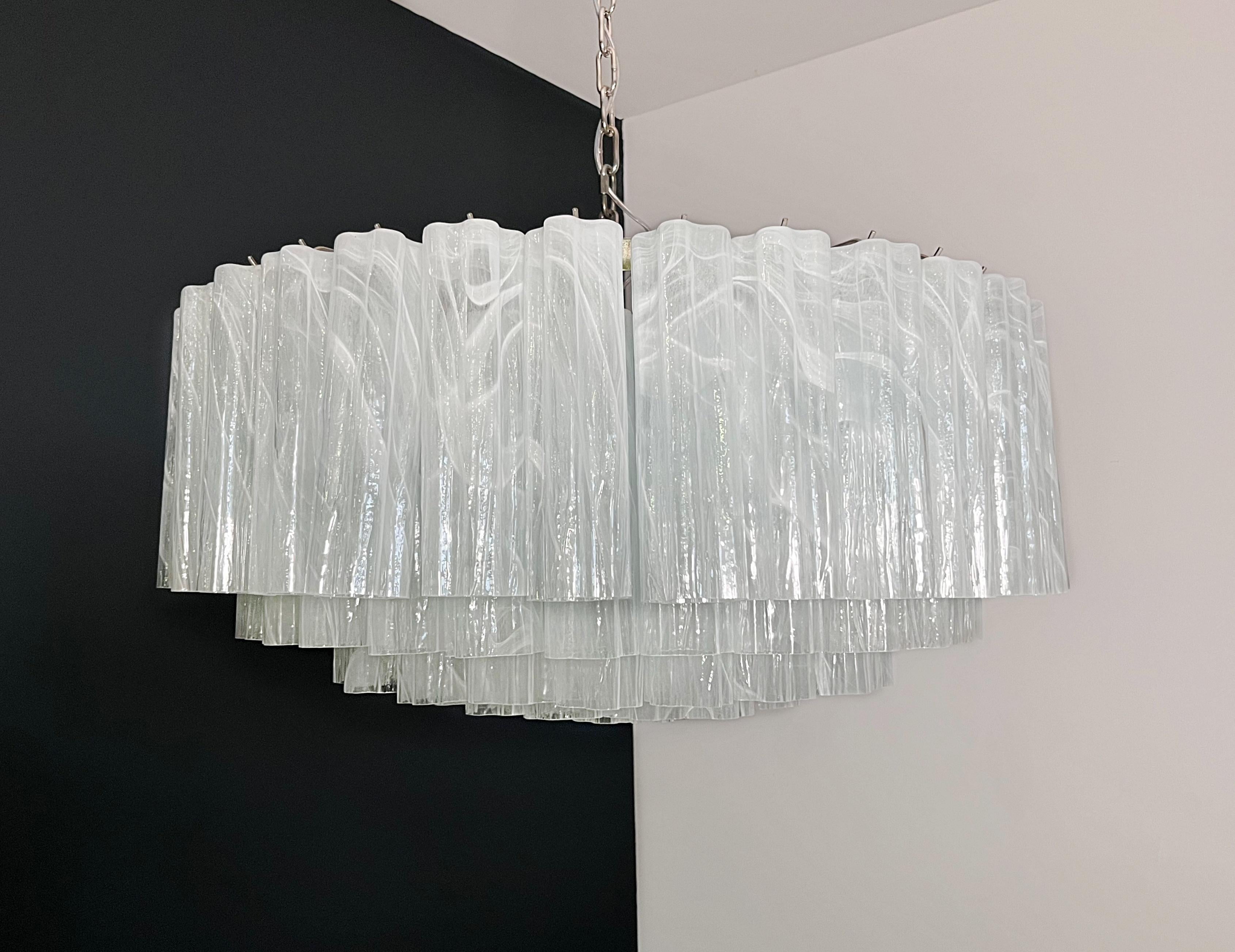 Blown Glass Large Murano glass Chandelier -101 white alabaster glass tube For Sale