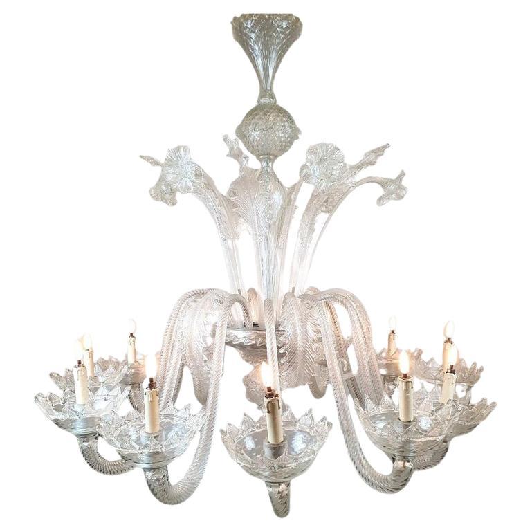 Large Murano Glass Chandelier, 12 Arms Of Light For Sale