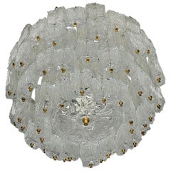 Large Murano Glass Chandelier by Barovier & Toso. Gold Colored, 1960s