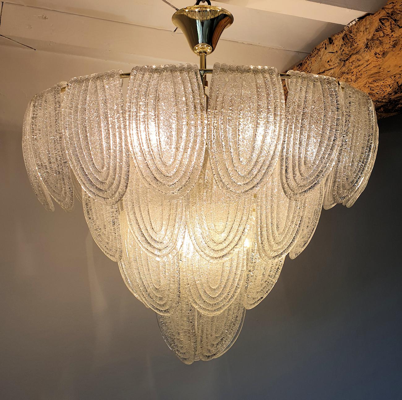 Late 20th Century Large Mid Century Modern Murano Glass Chandelier, by Mazzega