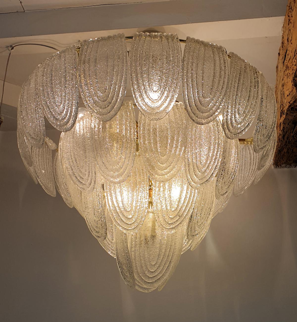 Gold Plate Large Mid Century Modern Murano Glass Chandelier, by Mazzega