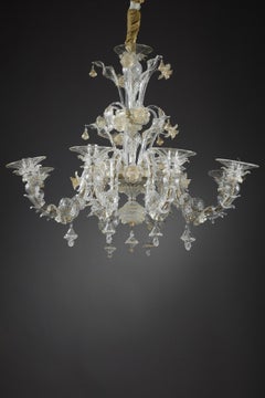 Large Murano Glass Chandelier Decorated with Gold