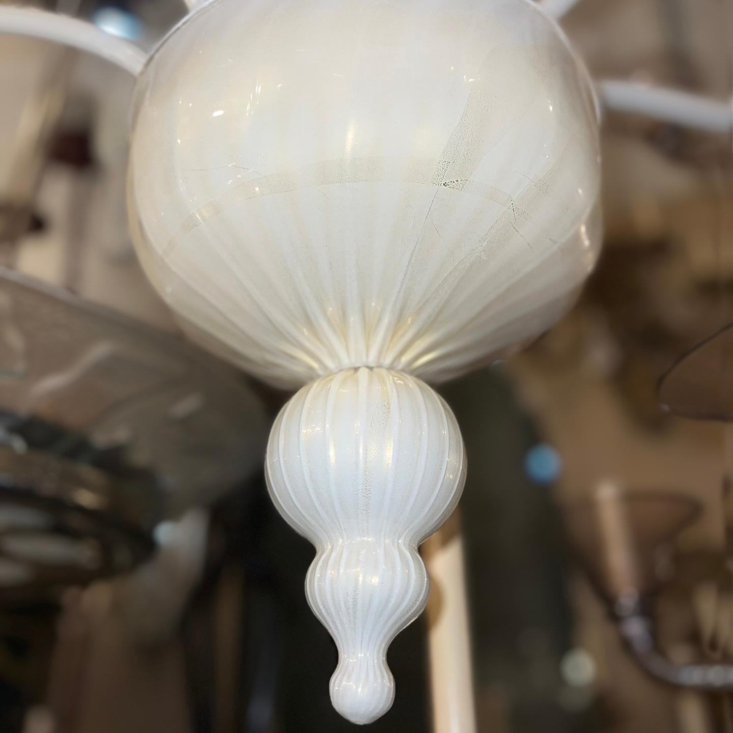Mid-20th Century Vintage White Murano Glass Chandelier For Sale