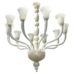 Lustre vintage en verre de Murano blanc