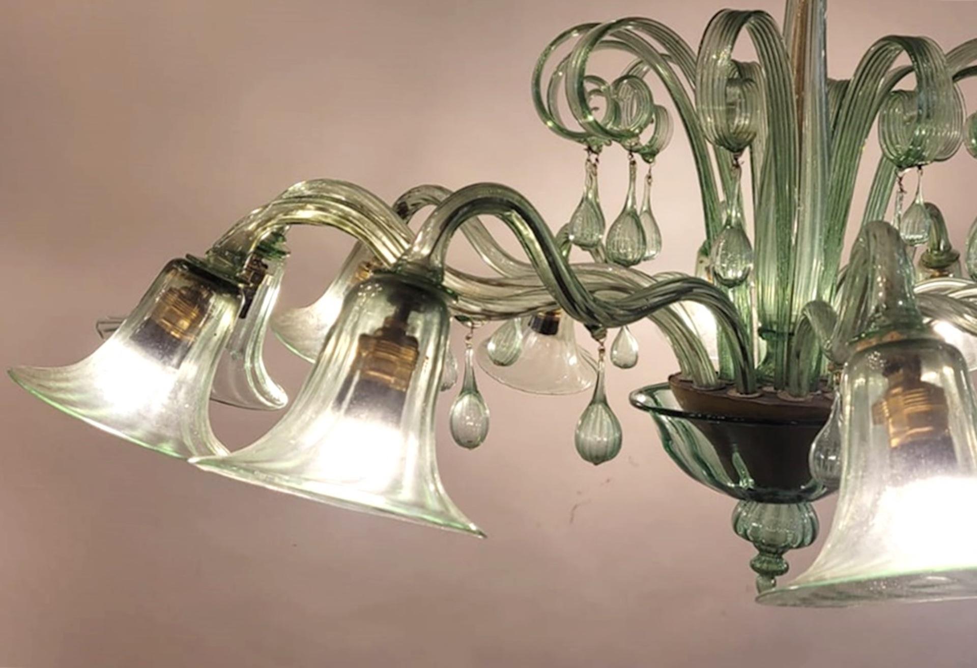Großer Kronleuchter aus Muranoglas, grün im Angebot 2