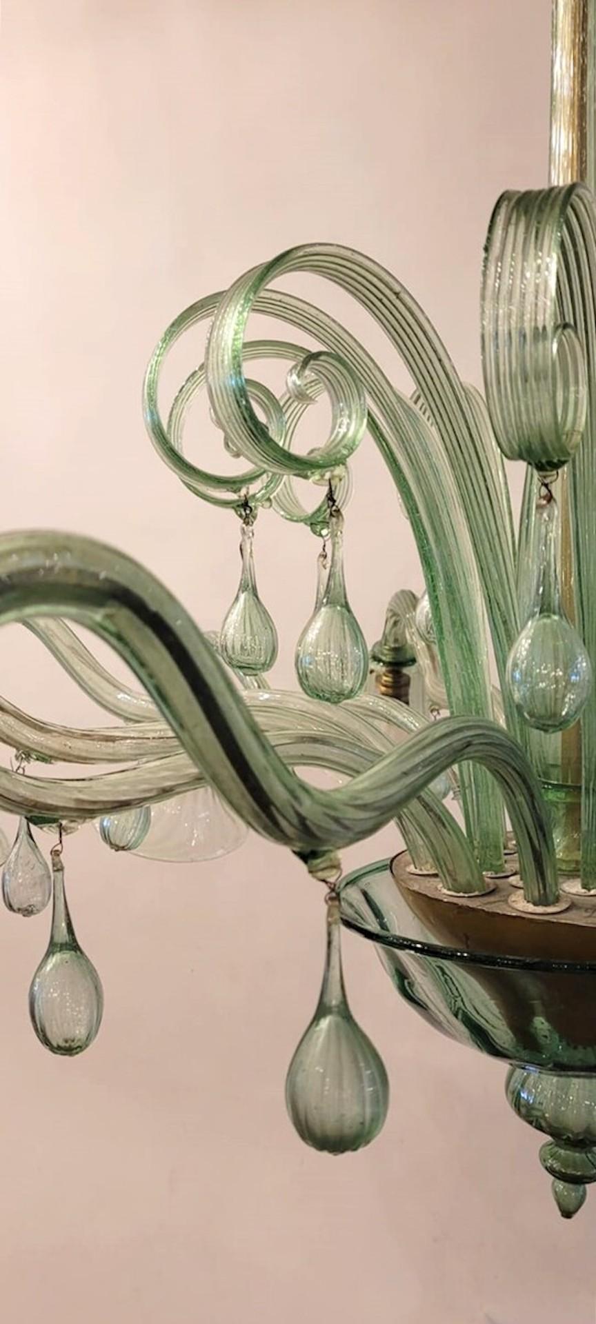 Großer Kronleuchter aus Muranoglas, grün im Angebot 3