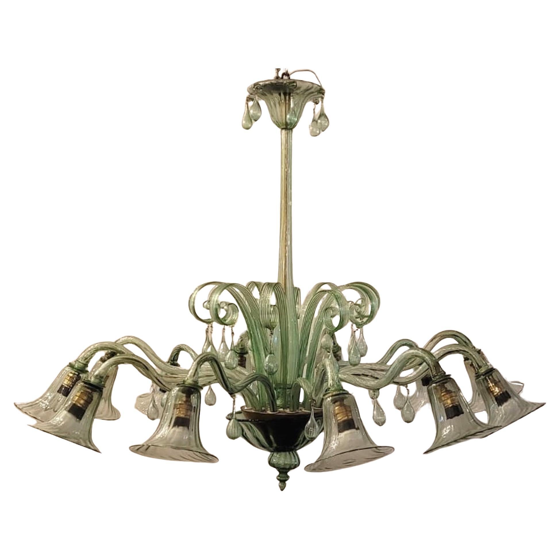 Large Murano Glass Chandelier, Green