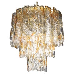 Large Murano Glass Chandelier in Amber and Clear Spiral Drops, Italy, 1960s