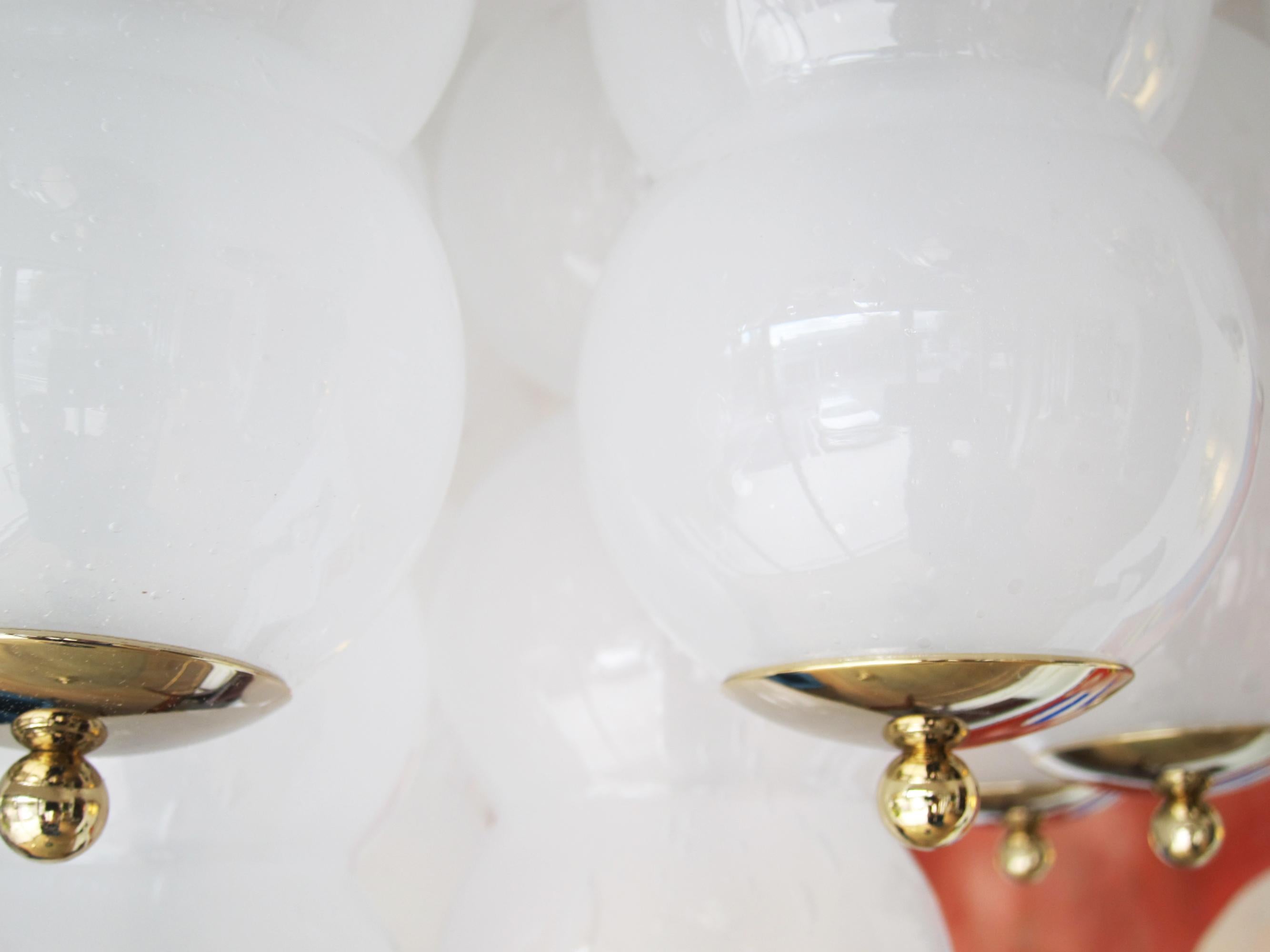 Flush Mount Conical Murano White Glass and Brass Ceiling Light, in stock For Sale 1