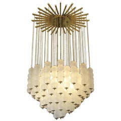 Flush Mount Conical Murano White Glass and Brass Ceiling Light, in stock