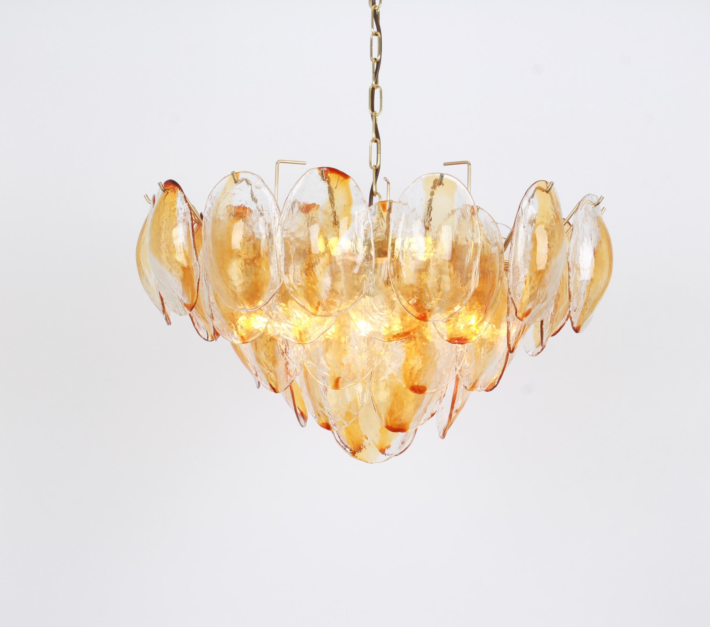 Austrian Large Murano Glass Chandelier Leaves Form by Mazzega, Italy, 1970s
