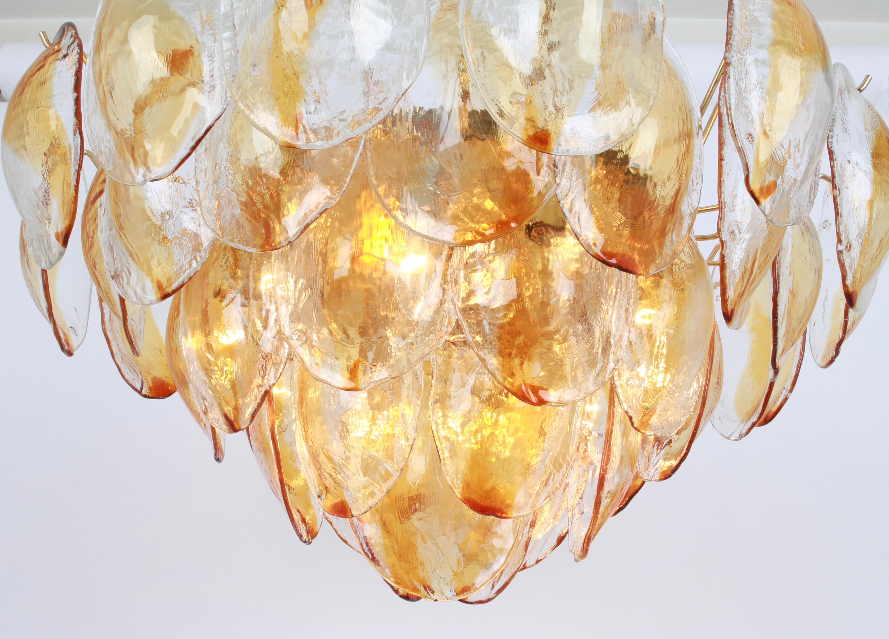 Large Murano Glass Chandelier Leaves Form by Mazzega, Italy, 1970s 1