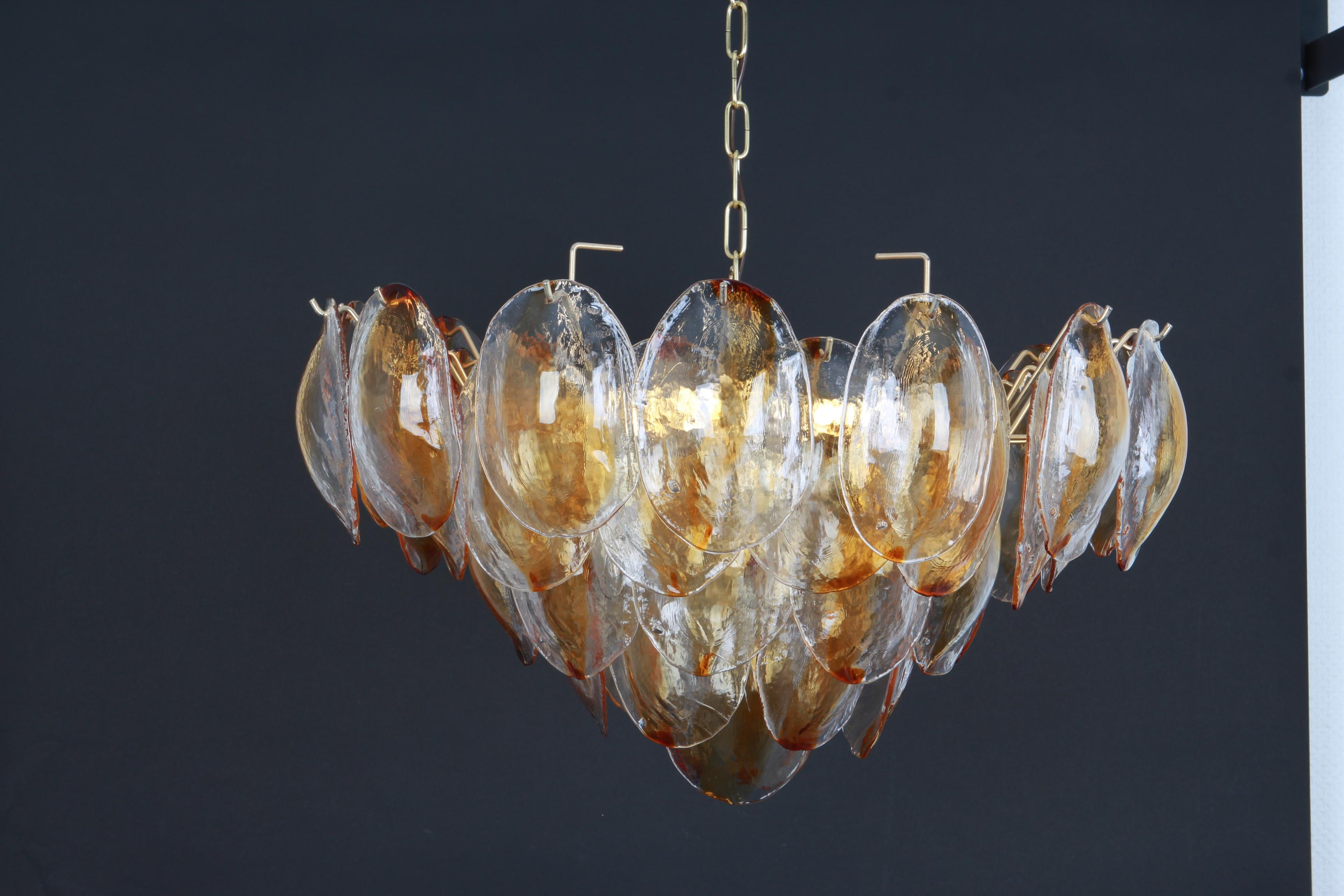 Large Murano Glass Chandelier Leaves Form by Mazzega, Italy, 1970s 2
