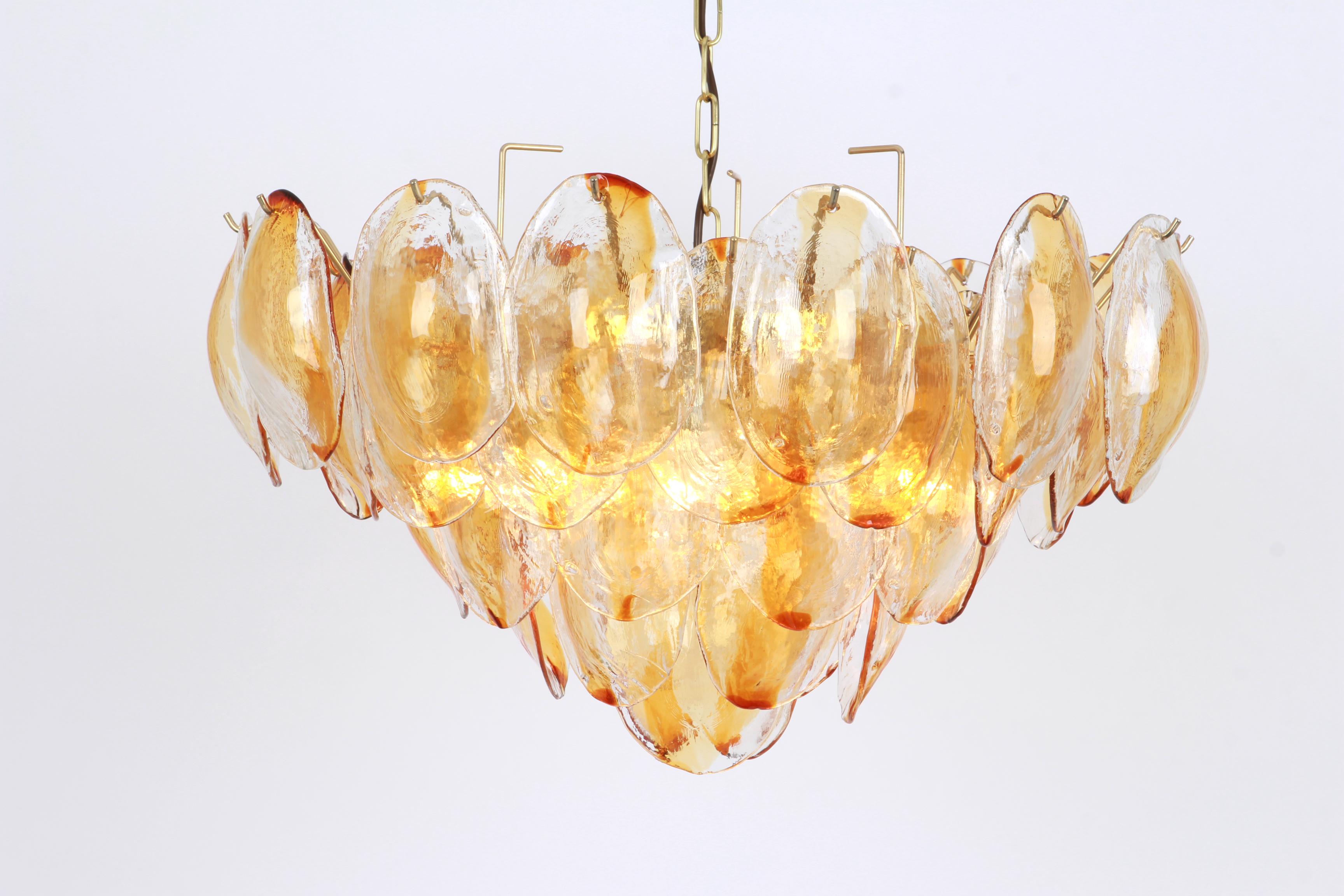 Large Murano Glass Chandelier Leaves Form by Mazzega, Italy, 1970s 3