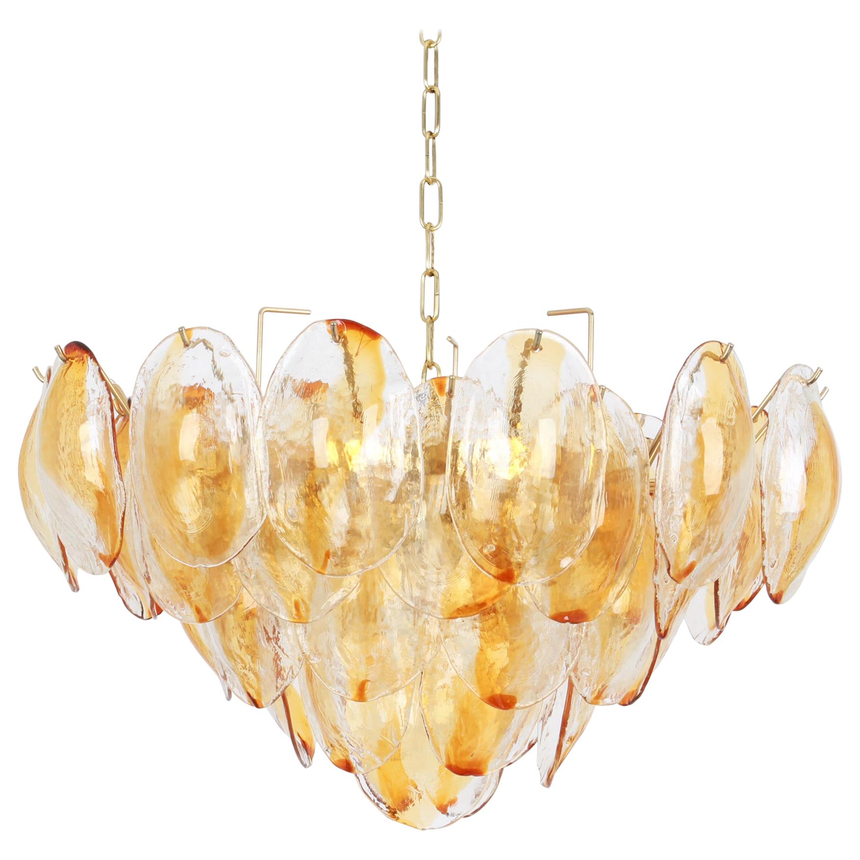 Large Murano Glass Chandelier Leaves Form by Mazzega, Italy, 1970s
