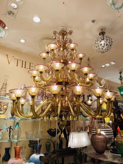 Grande lampadario in vetro di Murano Venini ambra e rubini circa 1930