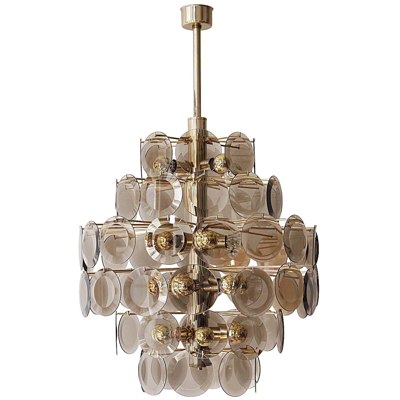 Large Murano Glass Chandelier with 71 Murano Glass Discs