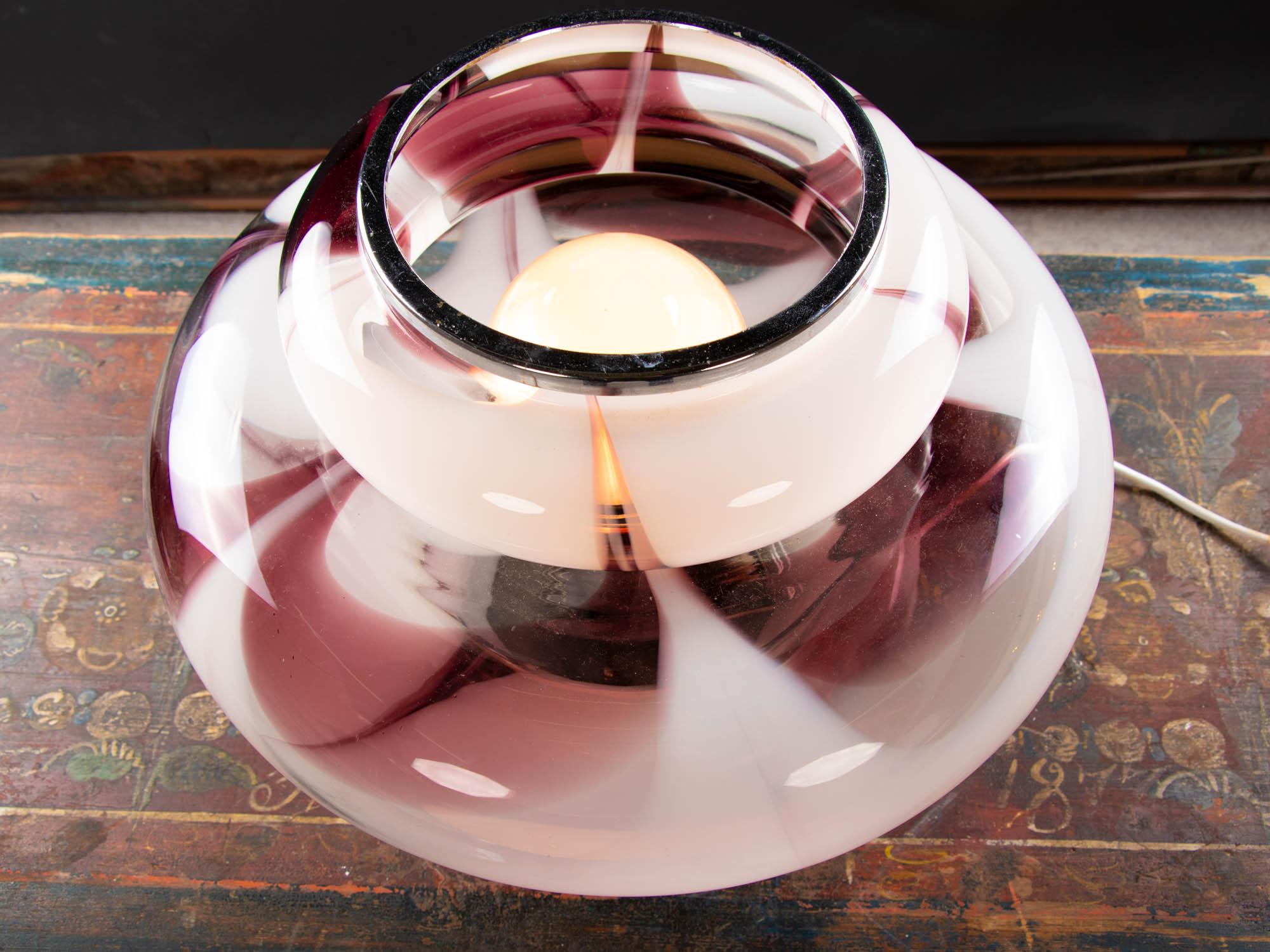 Mid-Century Modern 1970 Italy Mazzega 'Tulip' Table Lamp Violet Murano Glass & Chrome