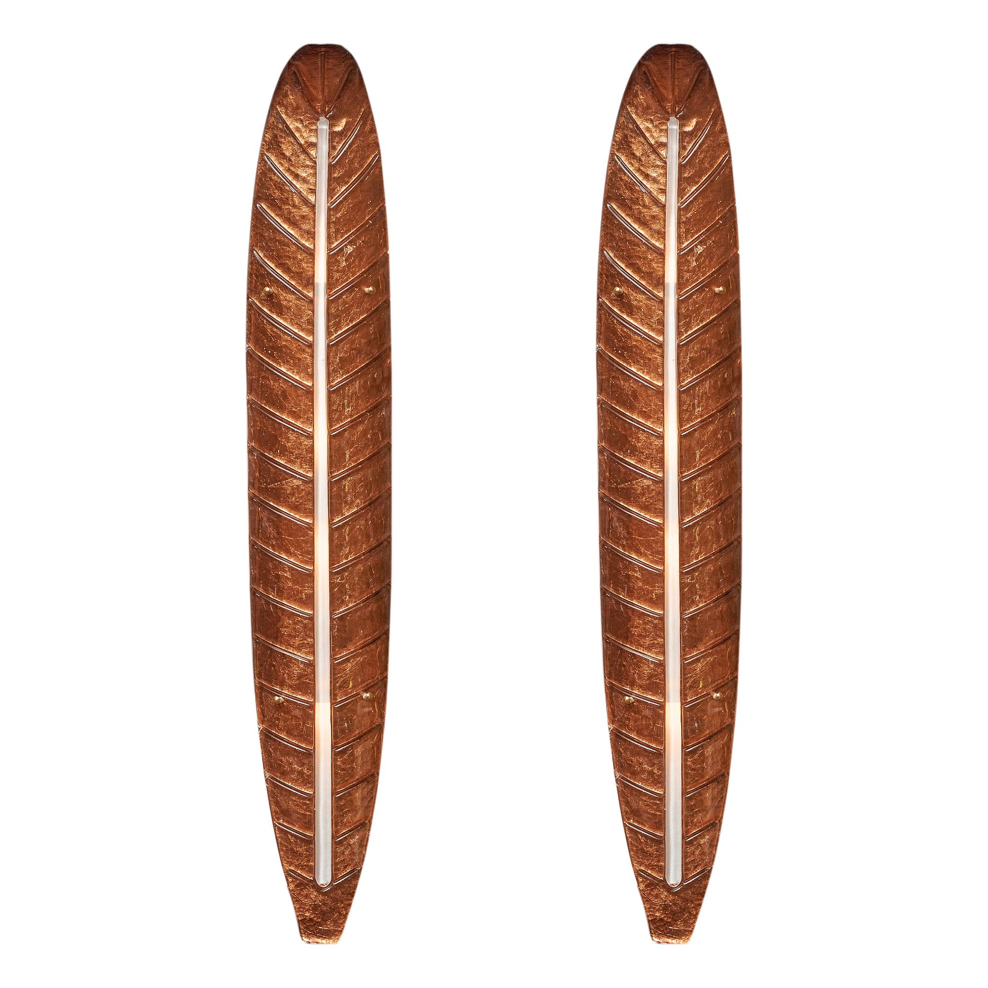 Large Murano Glass Copper Leaf Sconces