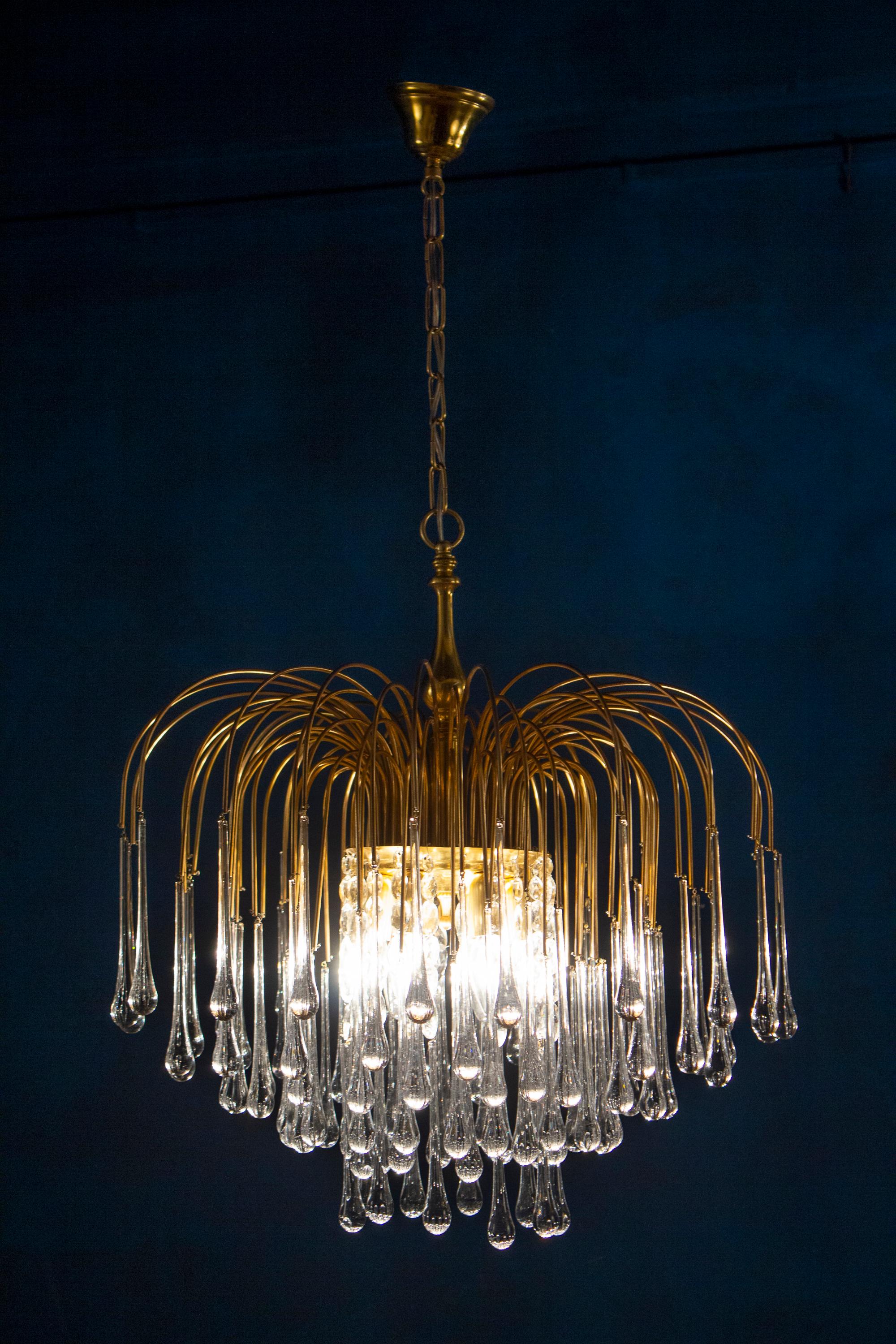 Large Murano Glass Drops Chandelier Venini Style, 1970s For Sale 4