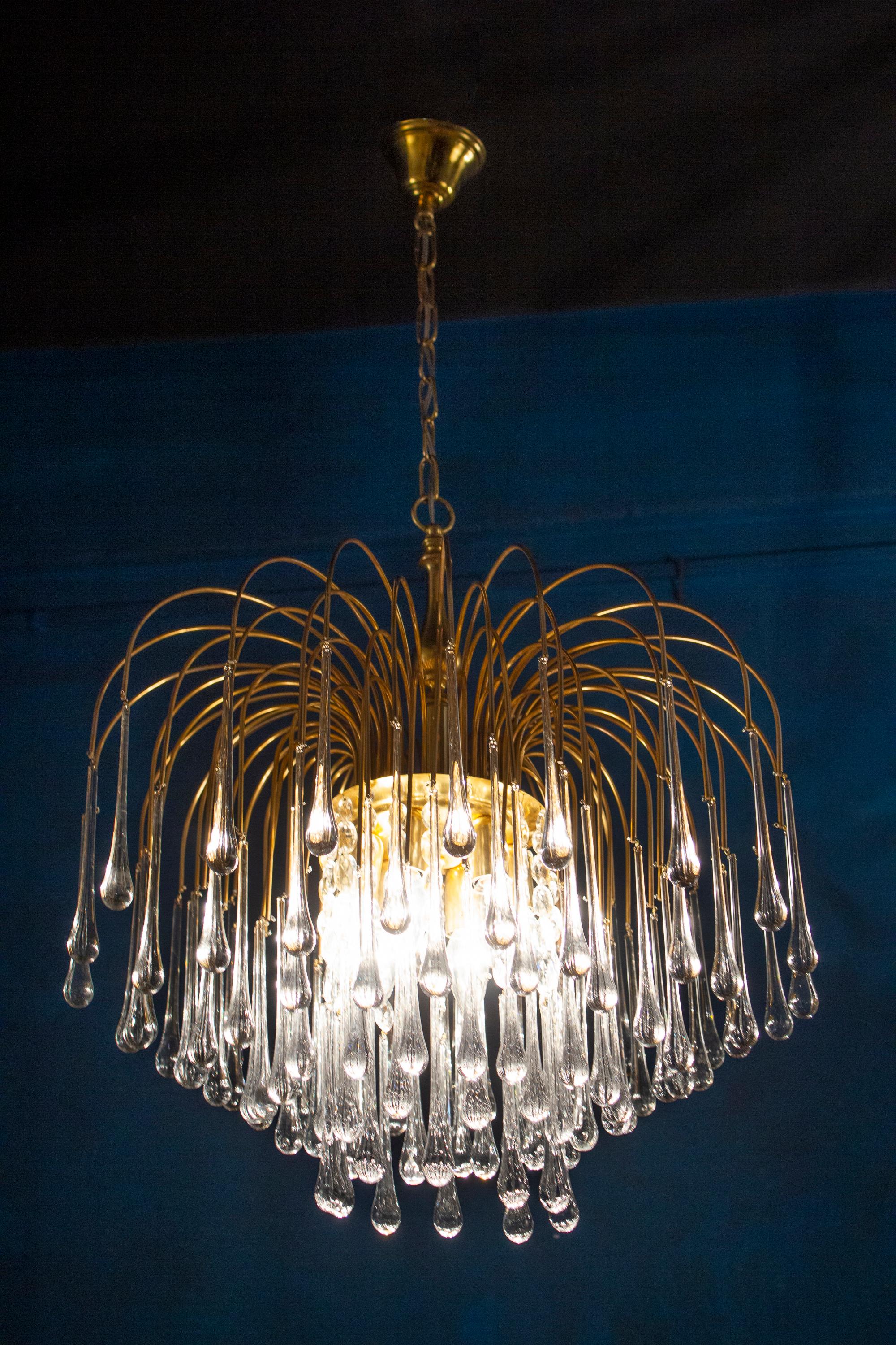 Large Murano Glass Drops Chandelier Venini Style, 1970s For Sale 5