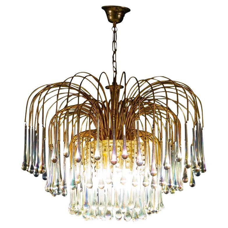 Large Murano Glass Drops Chandelier Venini Style, 1970s For Sale