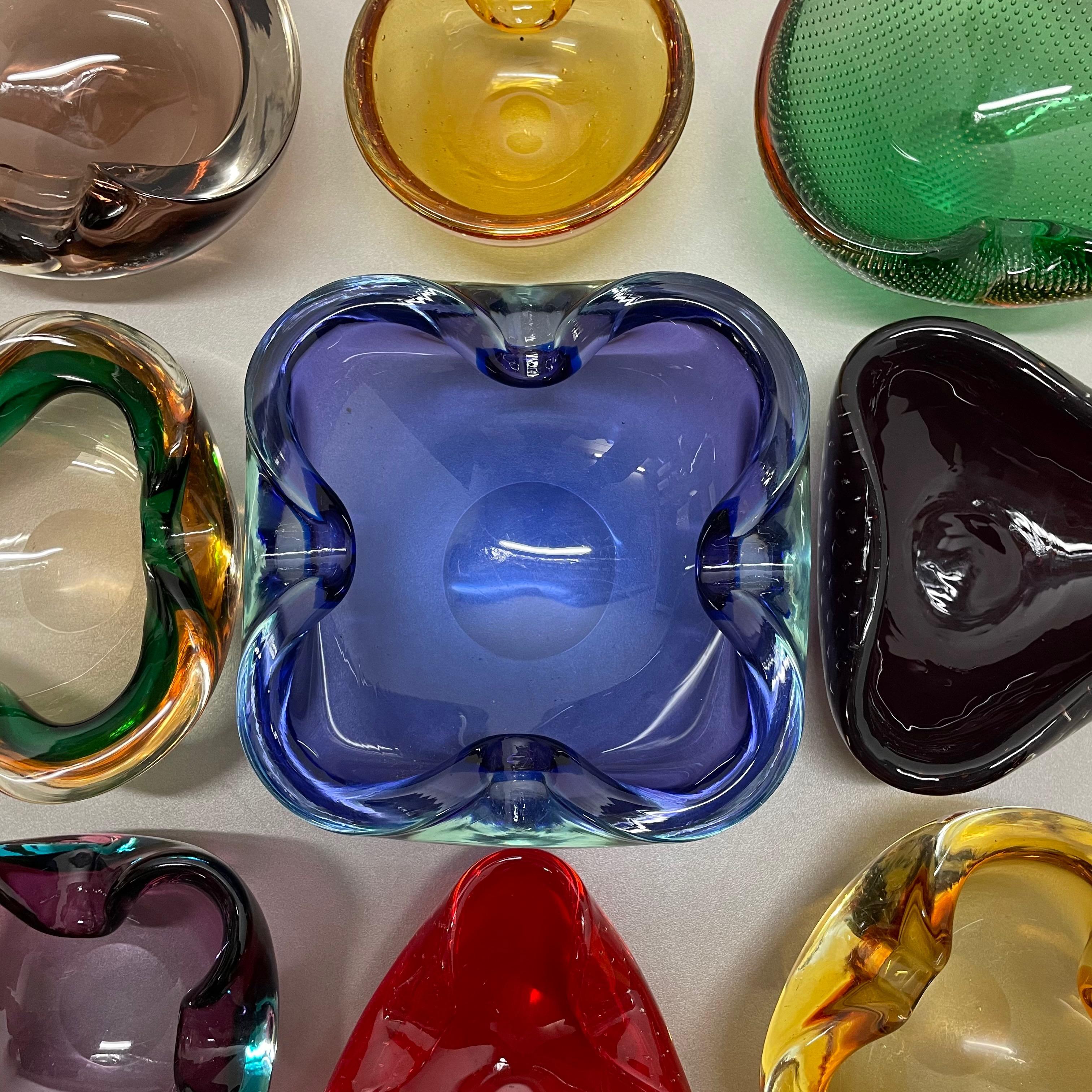 Italian Large Murano Glass Faceted Sommerso Bowl Ashtray by Cenedese, Murano Italy 1970s