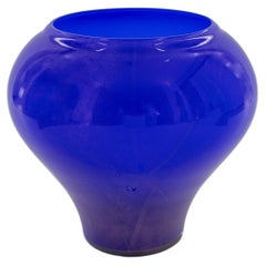 Large Murano Glass Floor Vase in Cobalt Blue and Gold by Vintage Murano Gallery