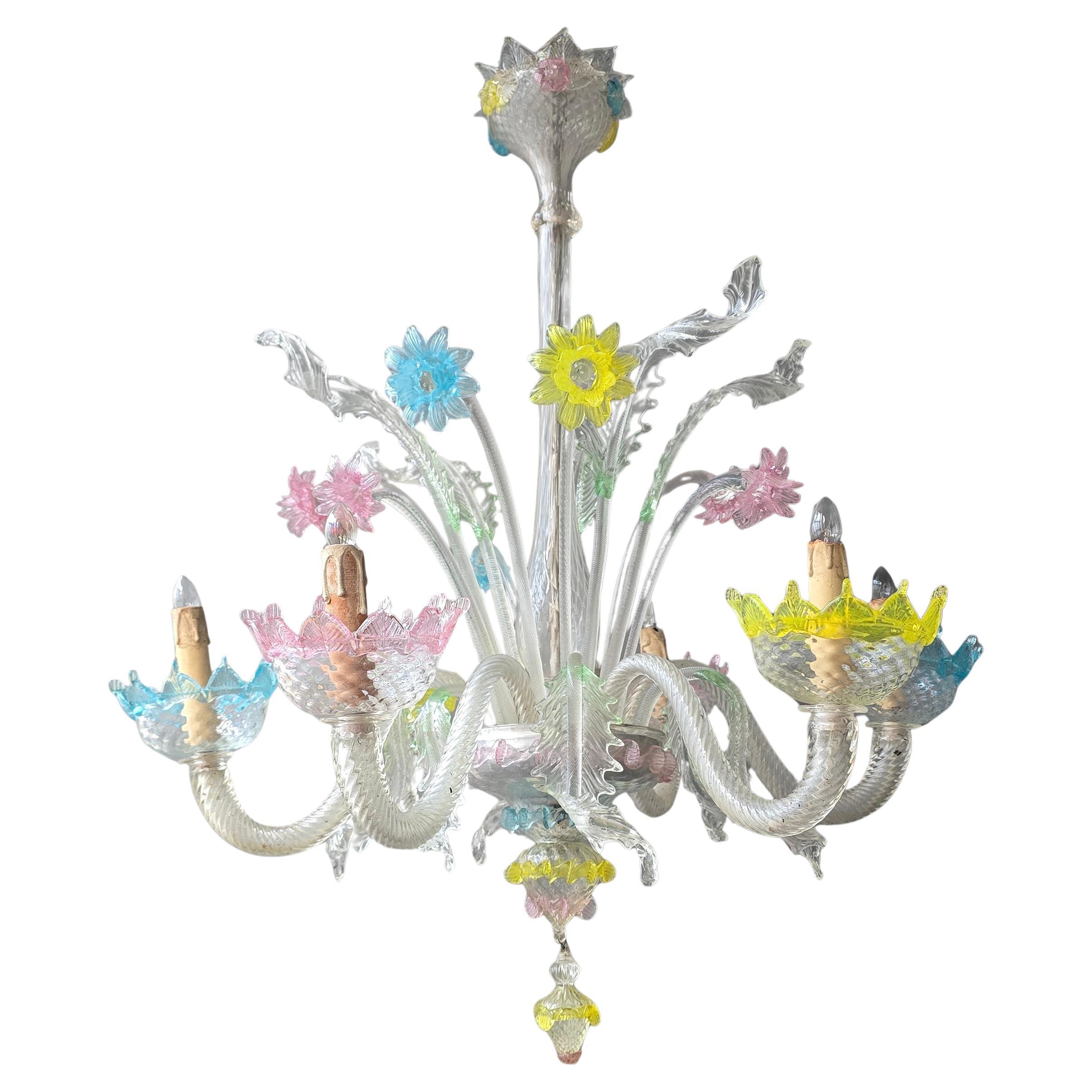 Gran araña floral de cristal de Murano, Italia, años 50 en venta