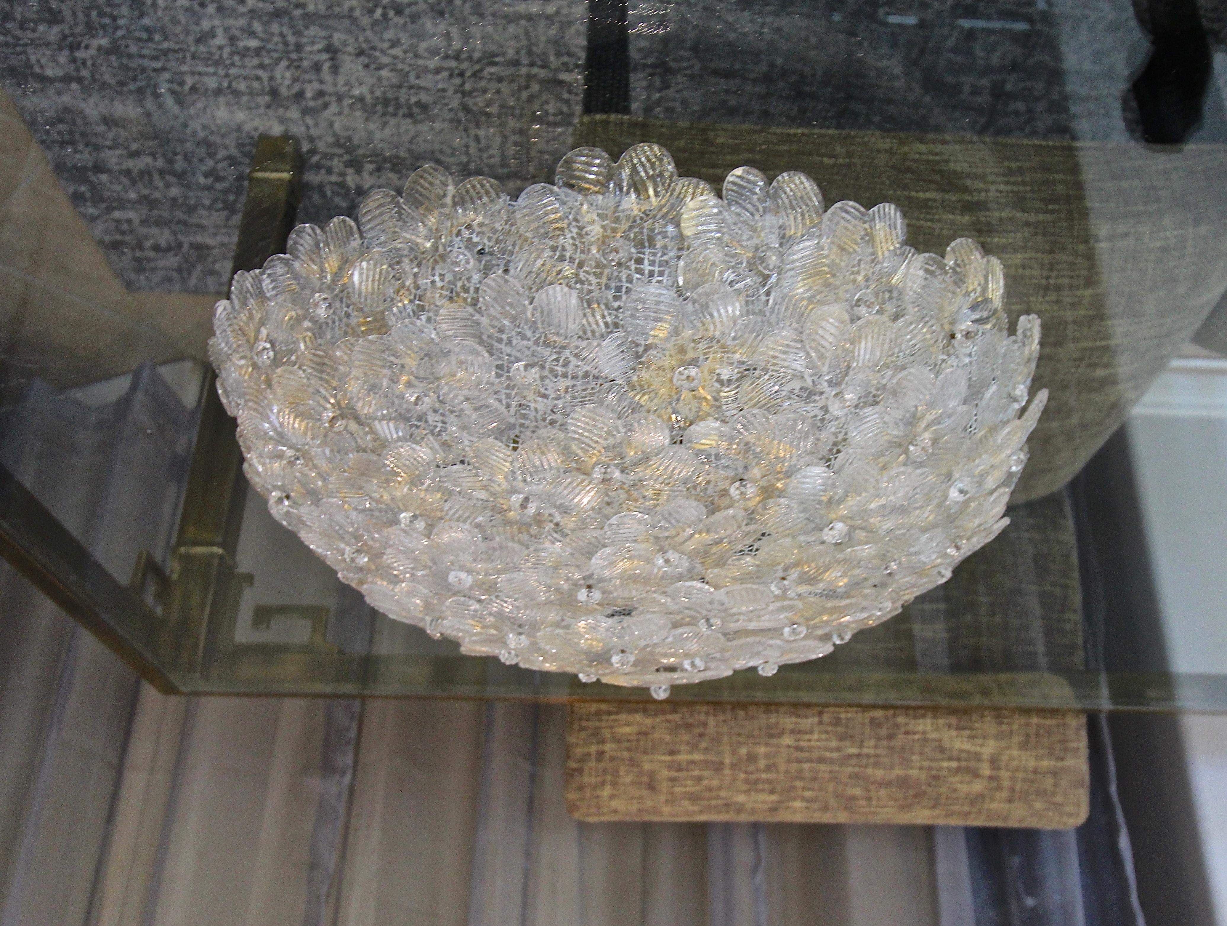 Late 20th Century Large Murano Glass Floral Chandelier Pendant Flush Mount Light