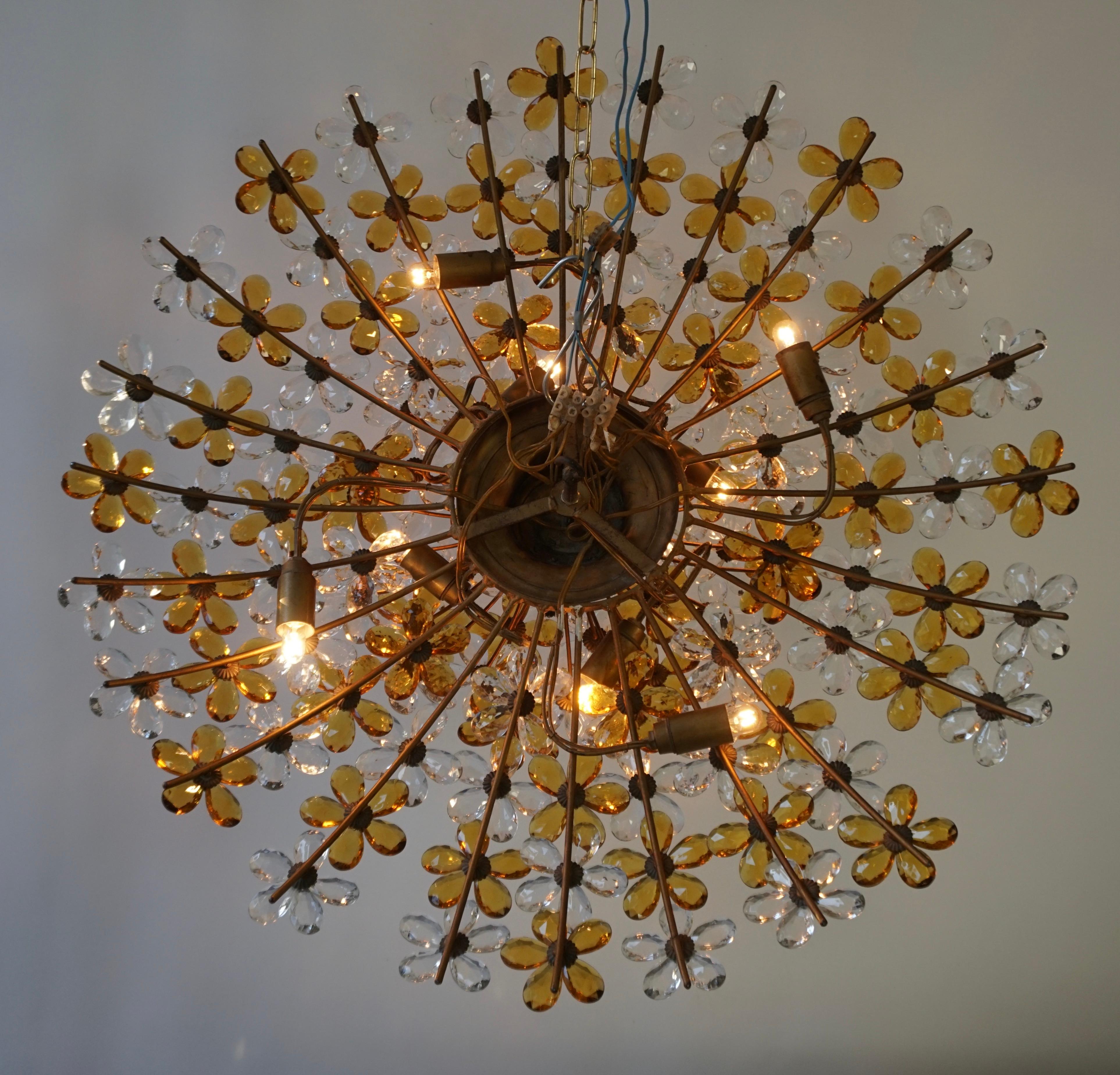 Large Murano Glass Flower Flush Mount Chandelier Brass Flower Bouquet, 1960s For Sale 6