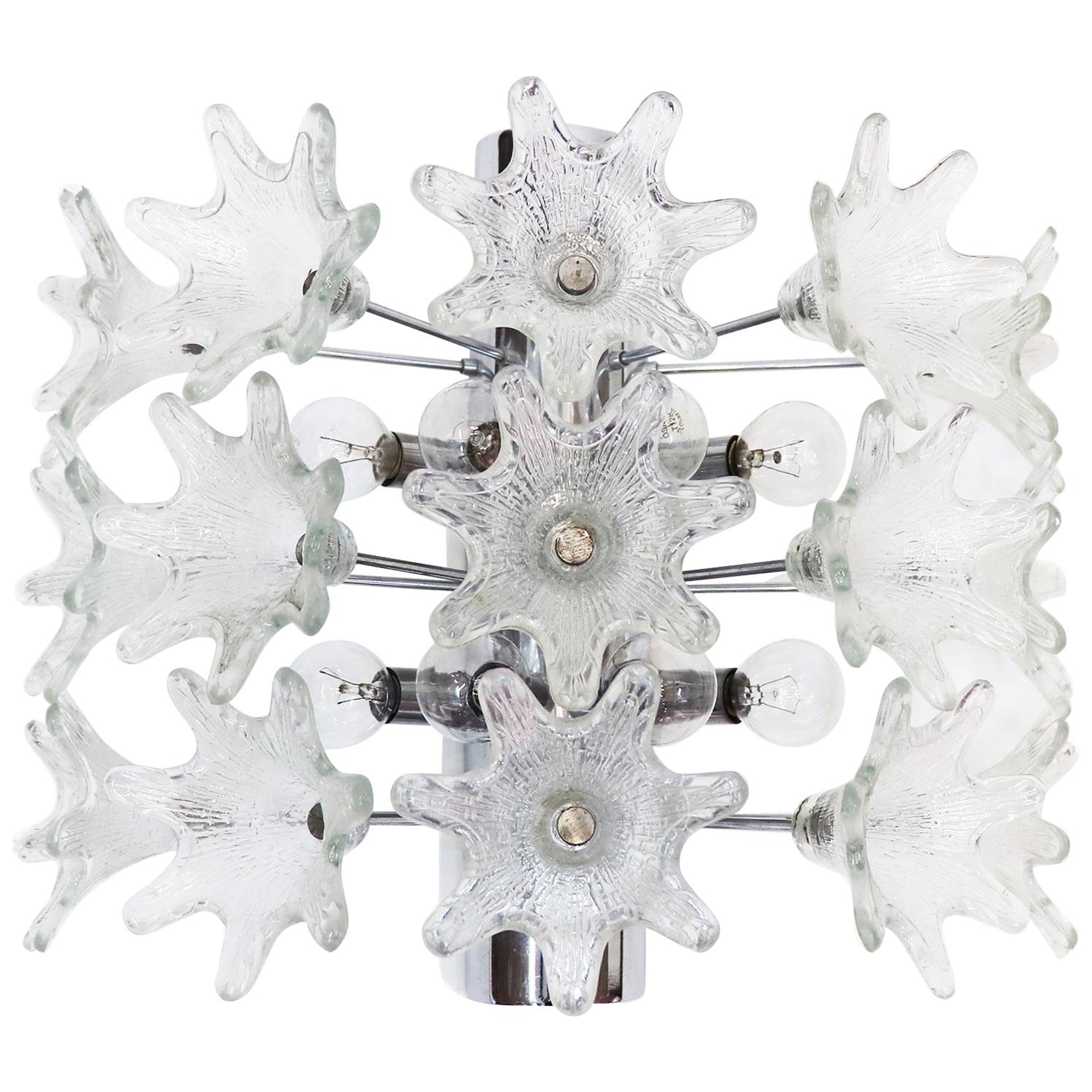 Large Wall Sconce Murano Flowers & Chrome Sputnik Venini for VeArt Italy 1960s For Sale