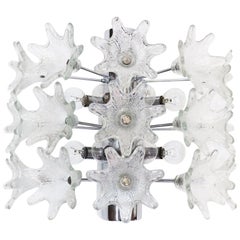 Large Wall Sconce Murano Flowers & Chrome Sputnik Venini for VeArt Italy 1960s