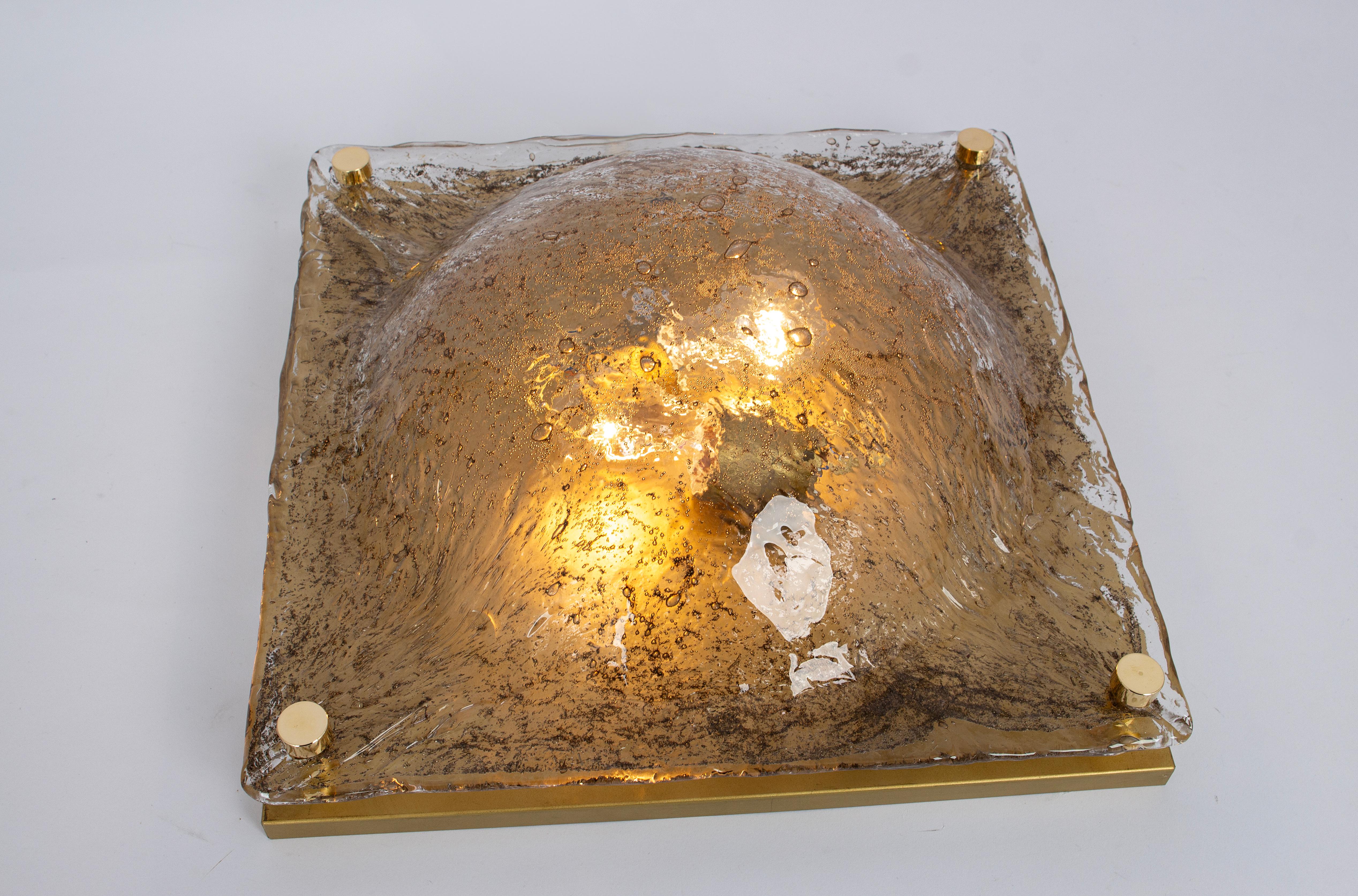 Mid-Century Modern Large Murano Glass Flush Mount by Kaiser, Germany, 1970s For Sale