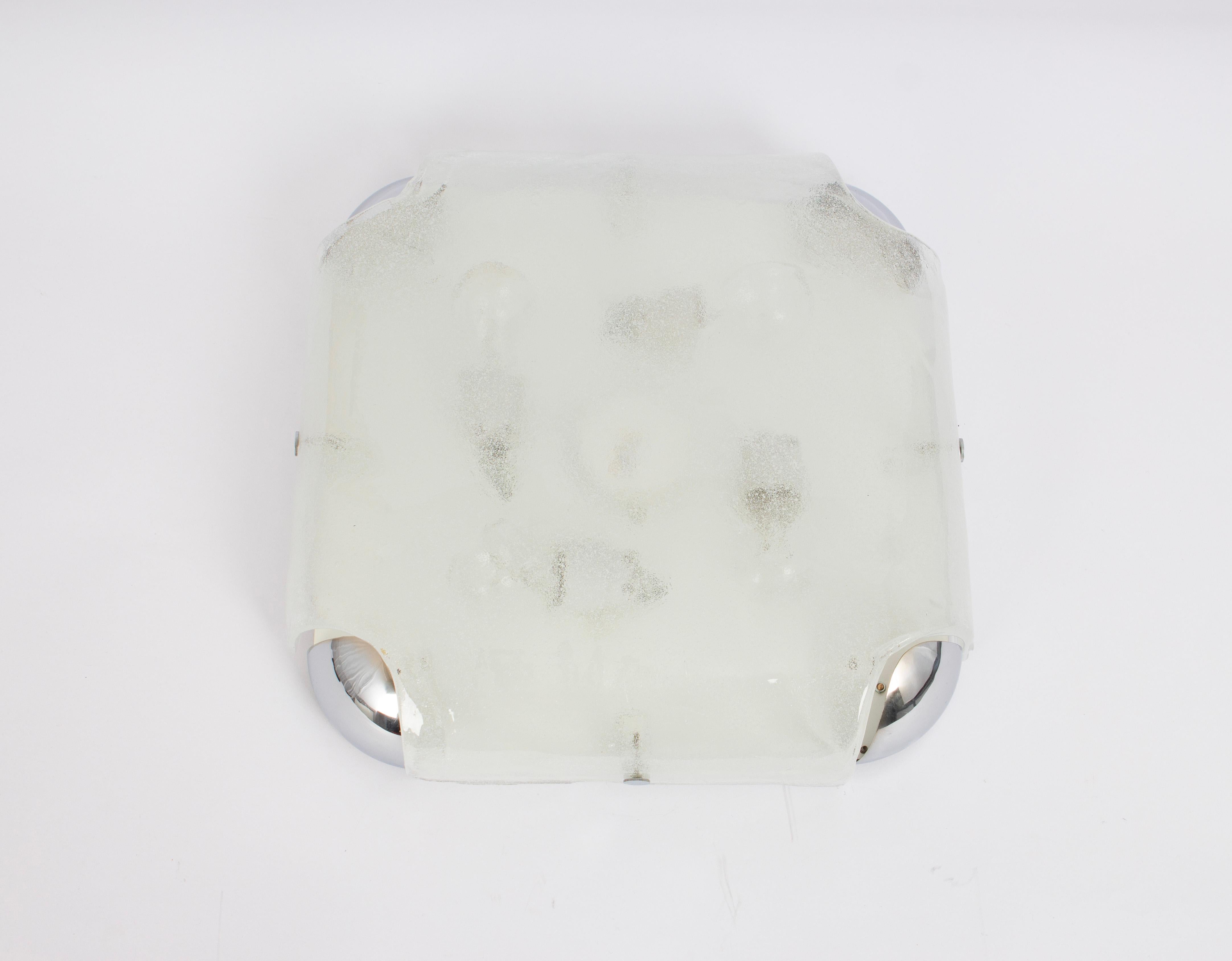 Mid-Century Modern Large Murano Glass Flush Mount by Kaiser, Germany, 1970s For Sale