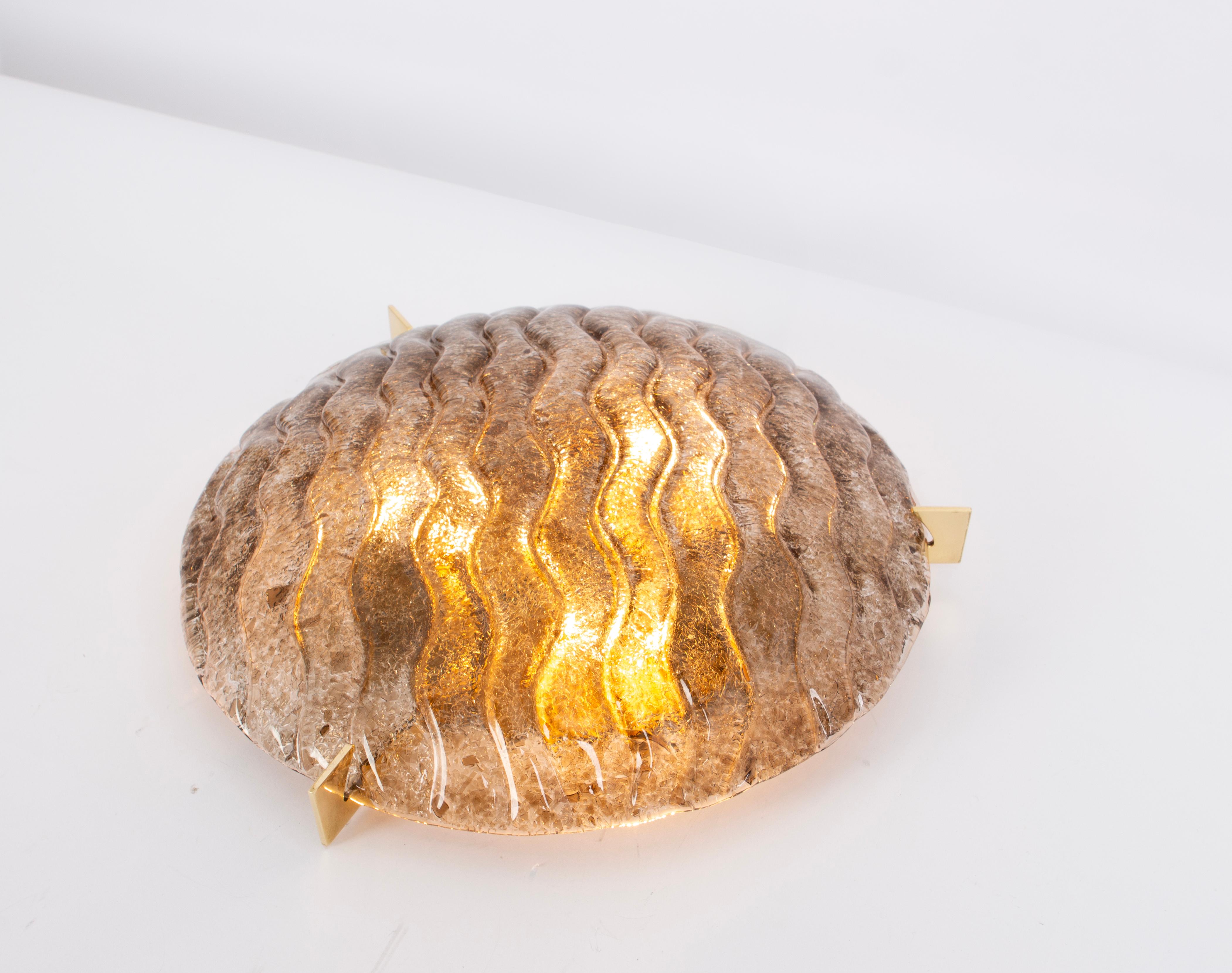 Brass Large  Murano Glass Flush Mount by Kaiser, Germany, 1970s For Sale