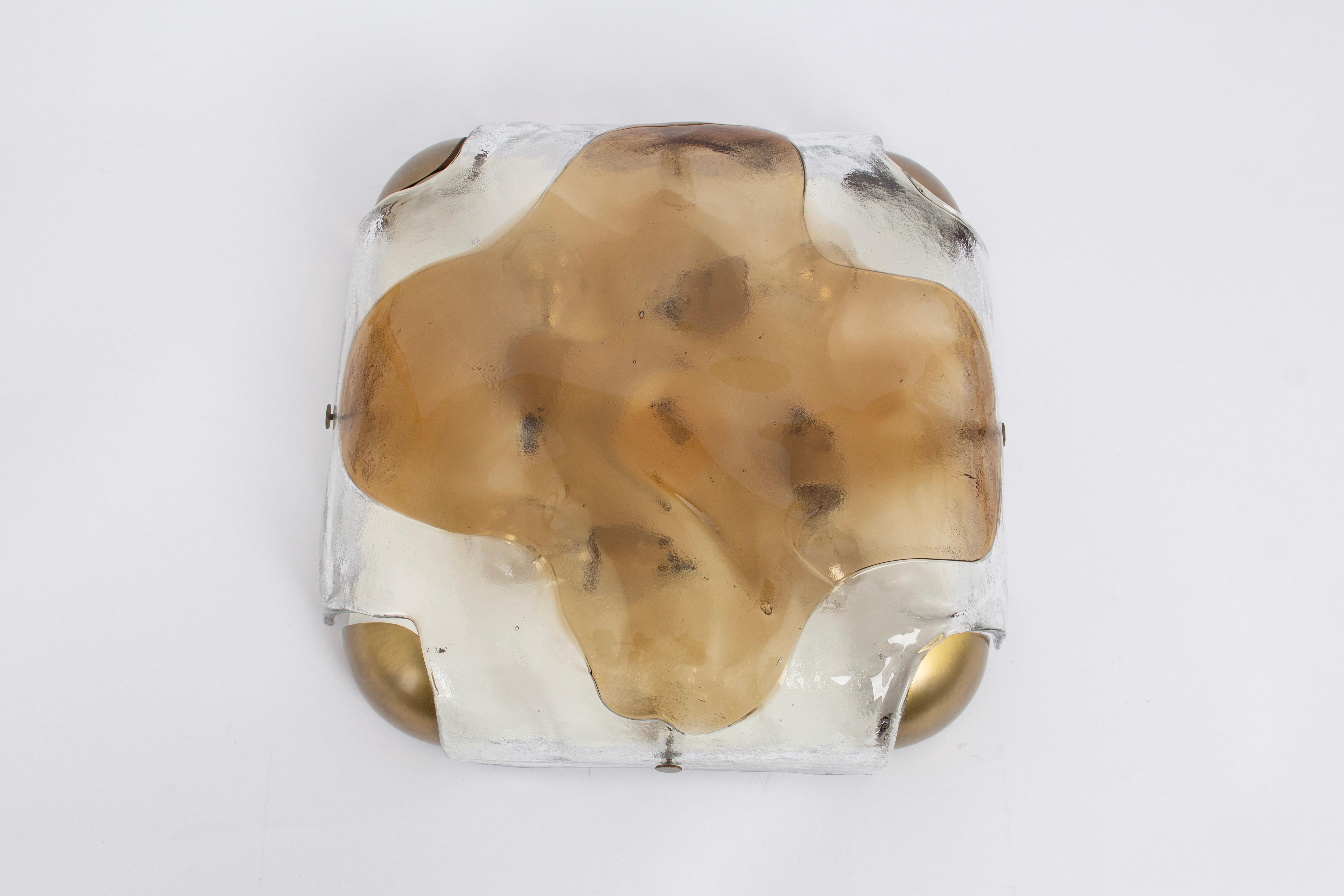 Brass Large Murano Glass Flush Mount by Kaiser, Germany, 1970s For Sale
