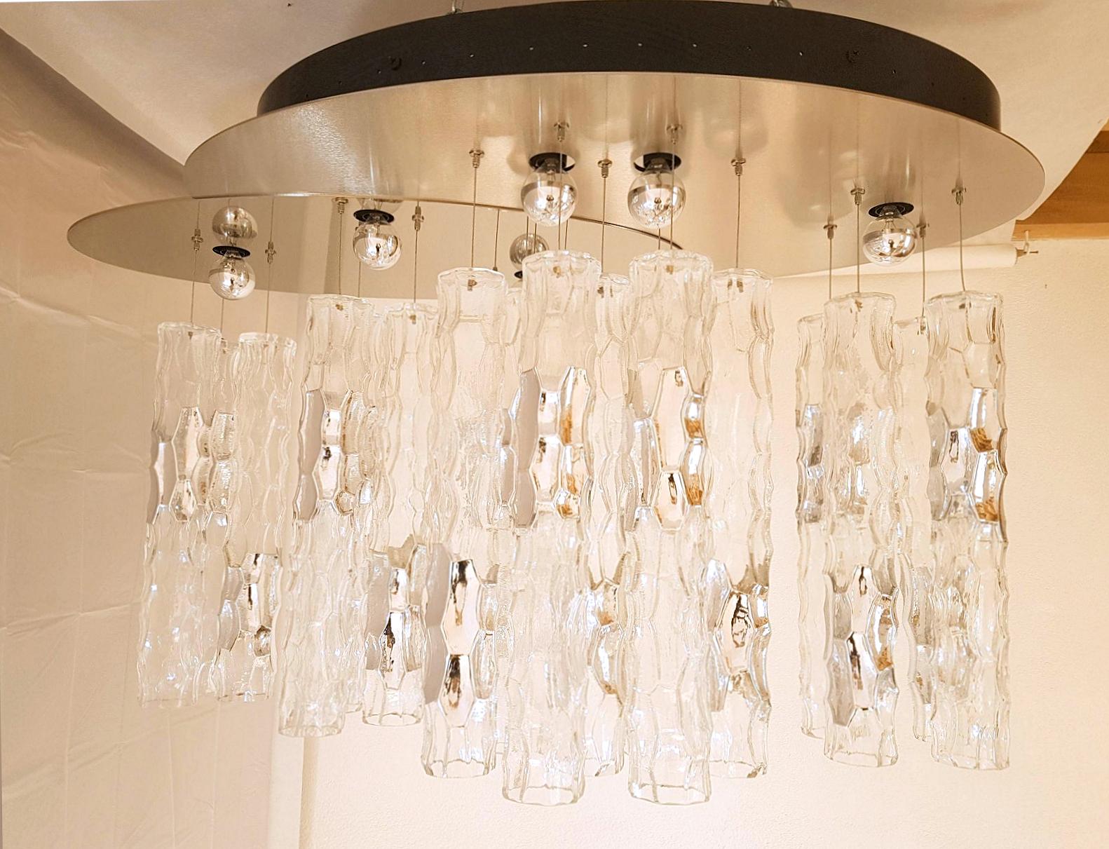 Italian Large Murano Glass Flush Mount Chandelier, by Av Mazzega