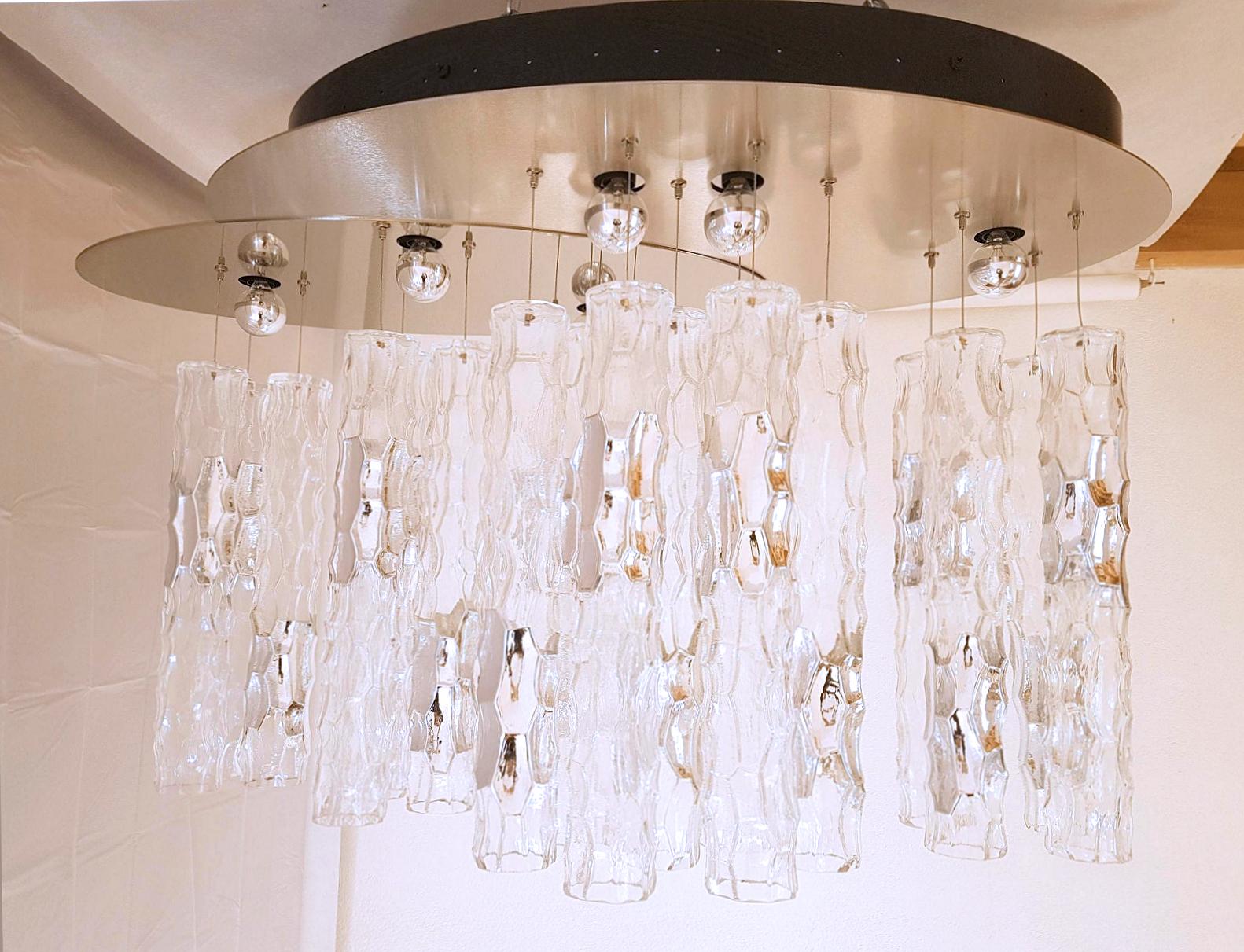 Large Murano Glass Flush Mount Chandelier, by Av Mazzega In Excellent Condition In Dallas, TX
