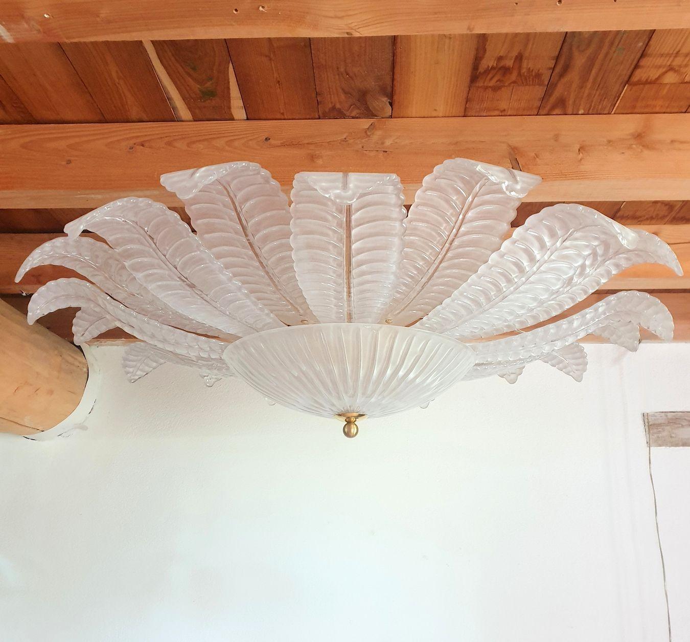 Large Murano Glass Flush Mount Chandelier In Excellent Condition For Sale In Dallas, TX