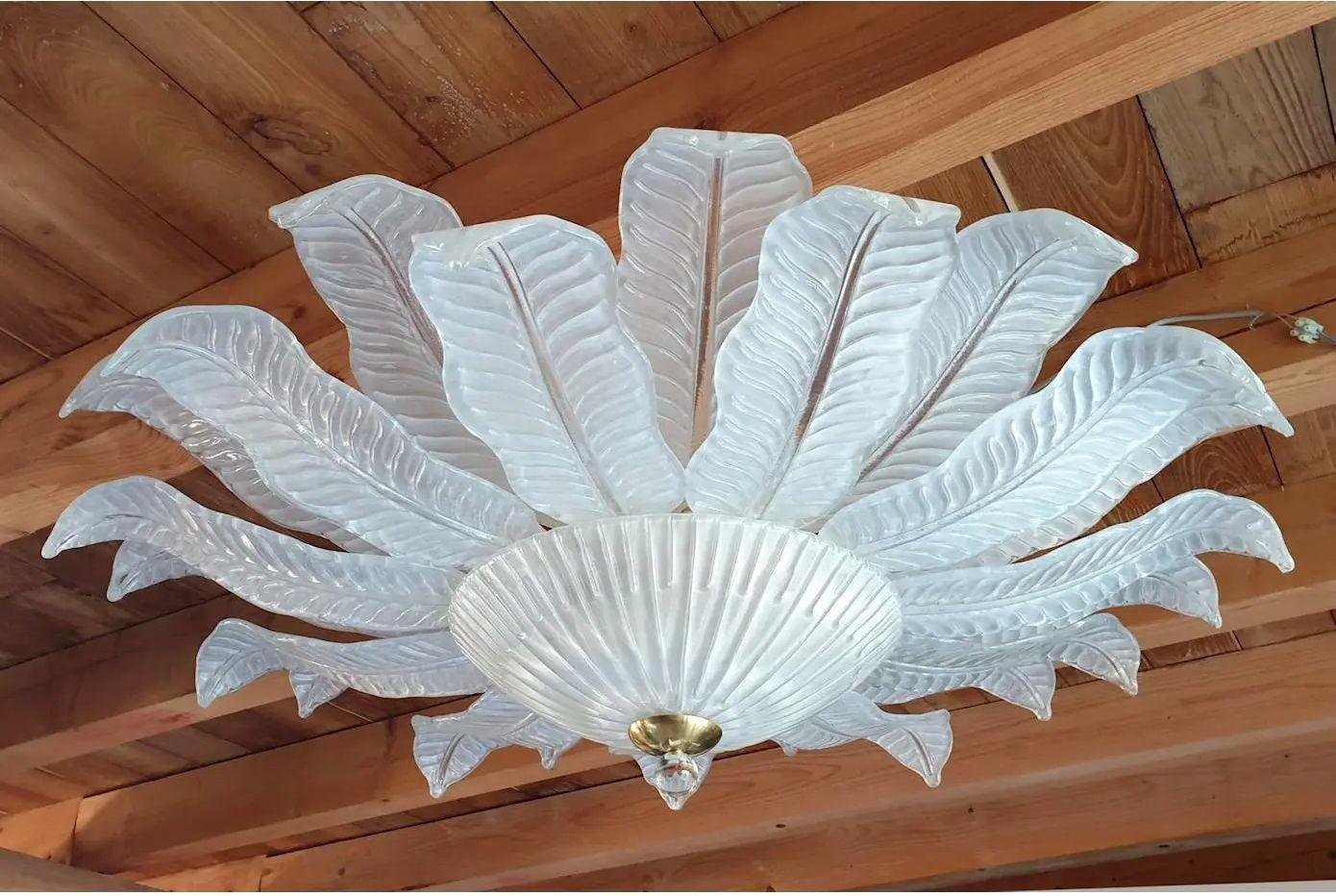 Late 20th Century Large Murano Glass Flush Mount Chandelier