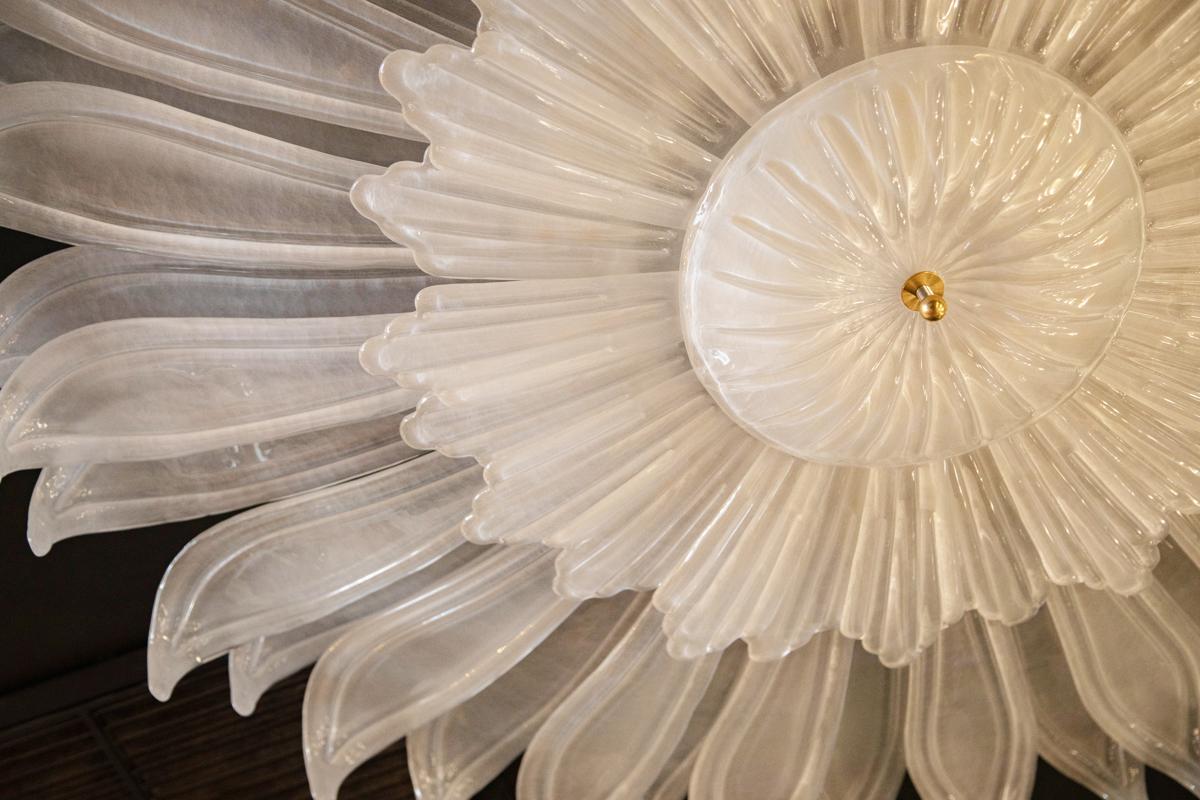 Contemporary Large Murano Glass Flush Mount Flower Shaped Chandelier, in Stock For Sale