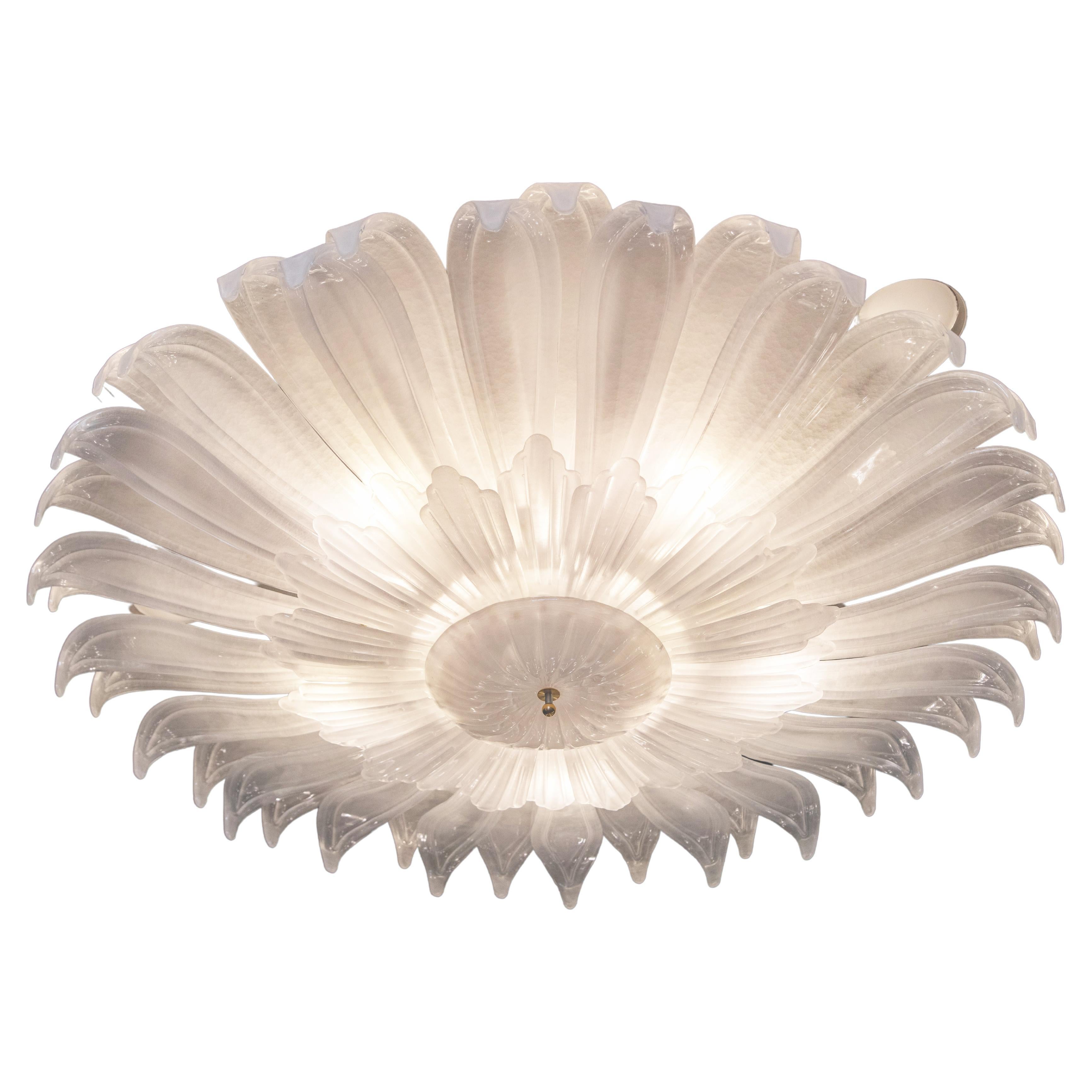 Large Murano Glass Flush Mount Flower Shaped Chandelier, in Stock For