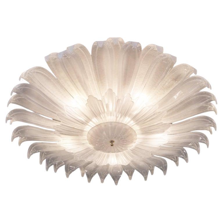 Large Murano Glass Flush Mount Flower Shaped Chandelier, in Stock