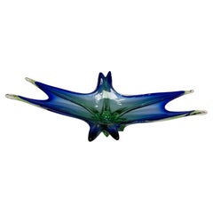 Große Murano Glas Obstschale Catchall, Blau Grün Klar, Vintage, Italien, 1970er