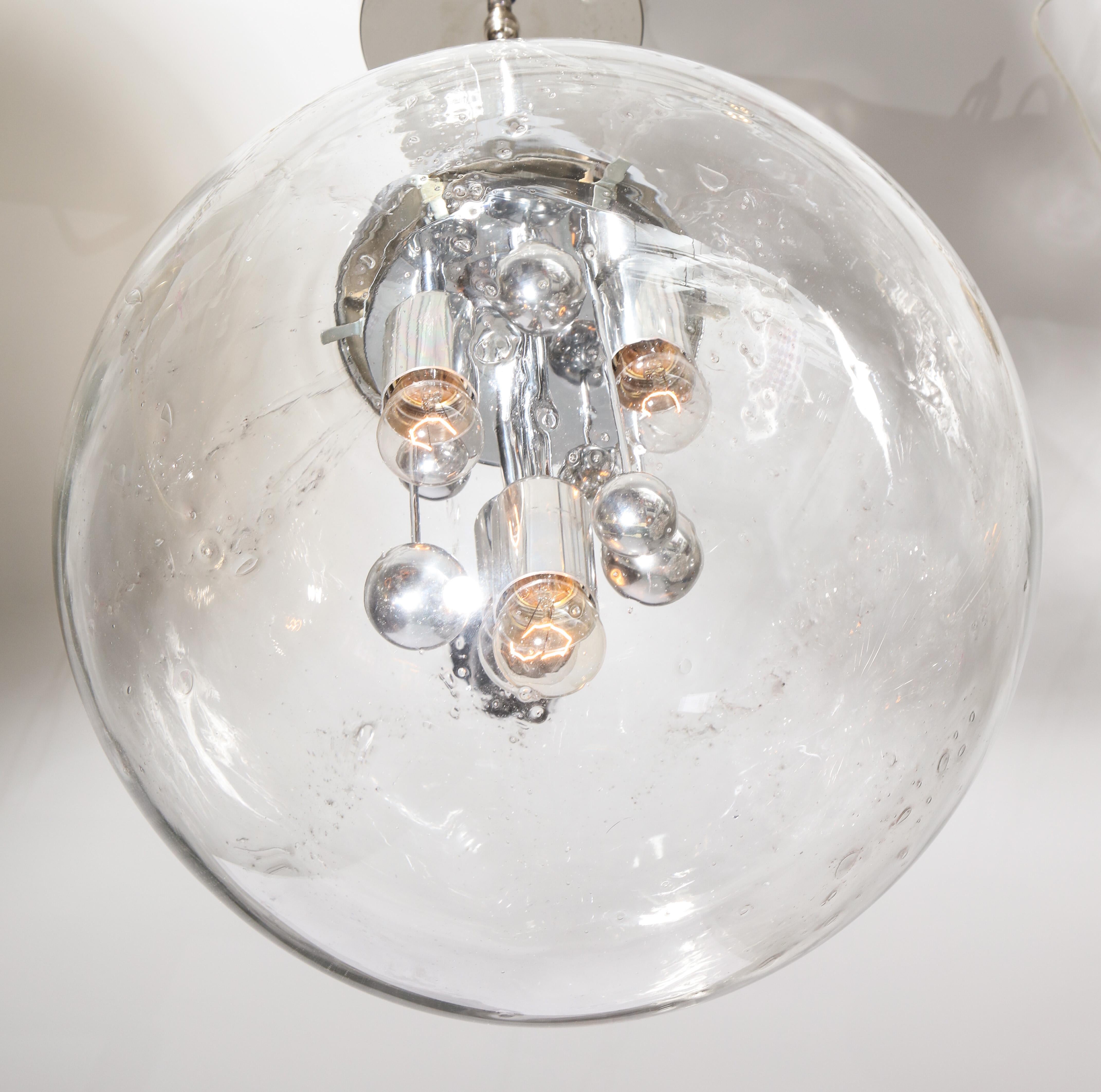 Large Murano Glass Globe Sputnik Pendant In Good Condition For Sale In New York, NY