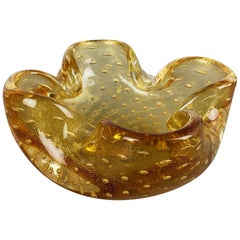 Large Murano Glass "Gold Dust" Bowl Element Shell Ashtray Murano, Italy, 1970s