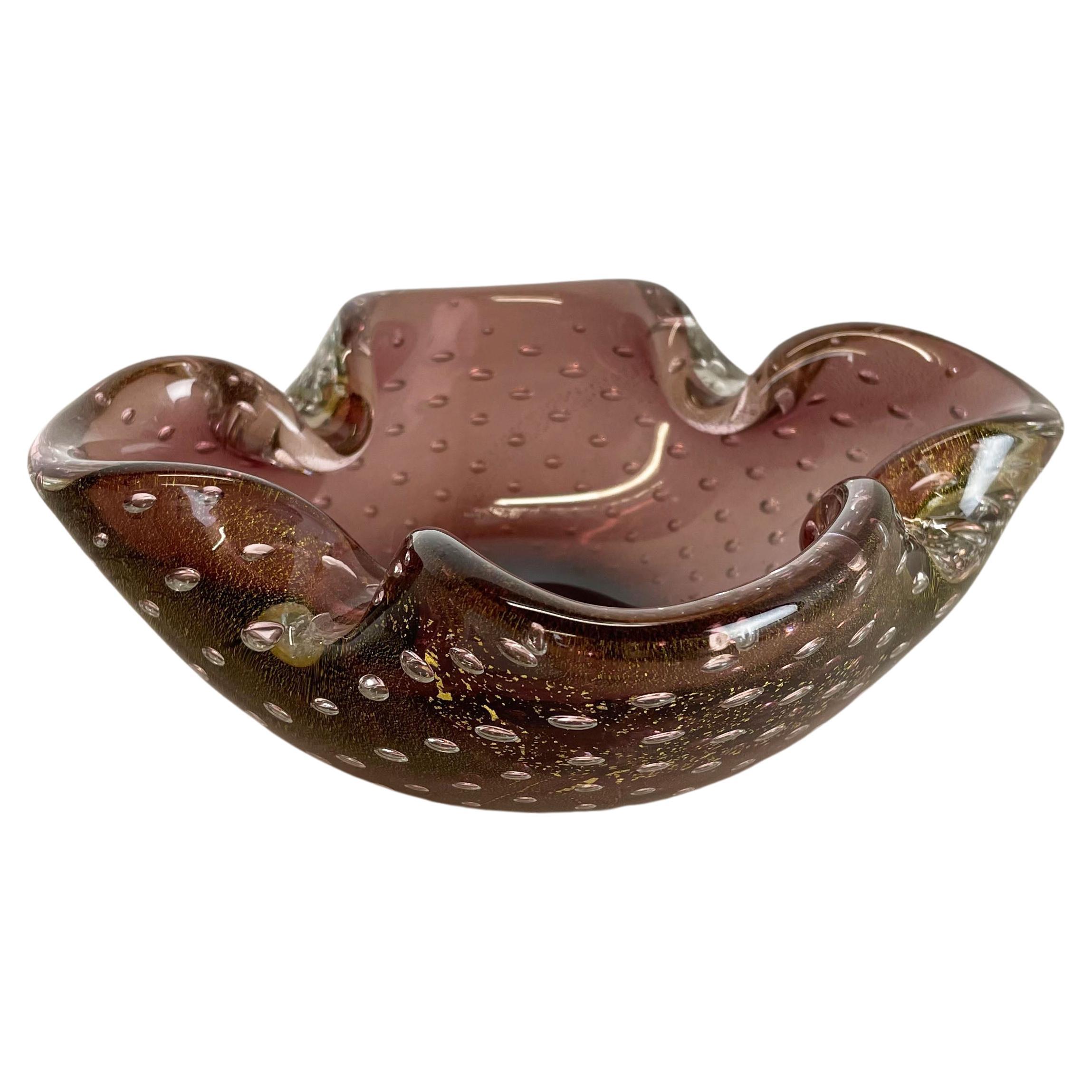 Large Murano Glass "Gold Dust" Bowl Element Shell Ashtray Murano, Italy, 1970s For Sale