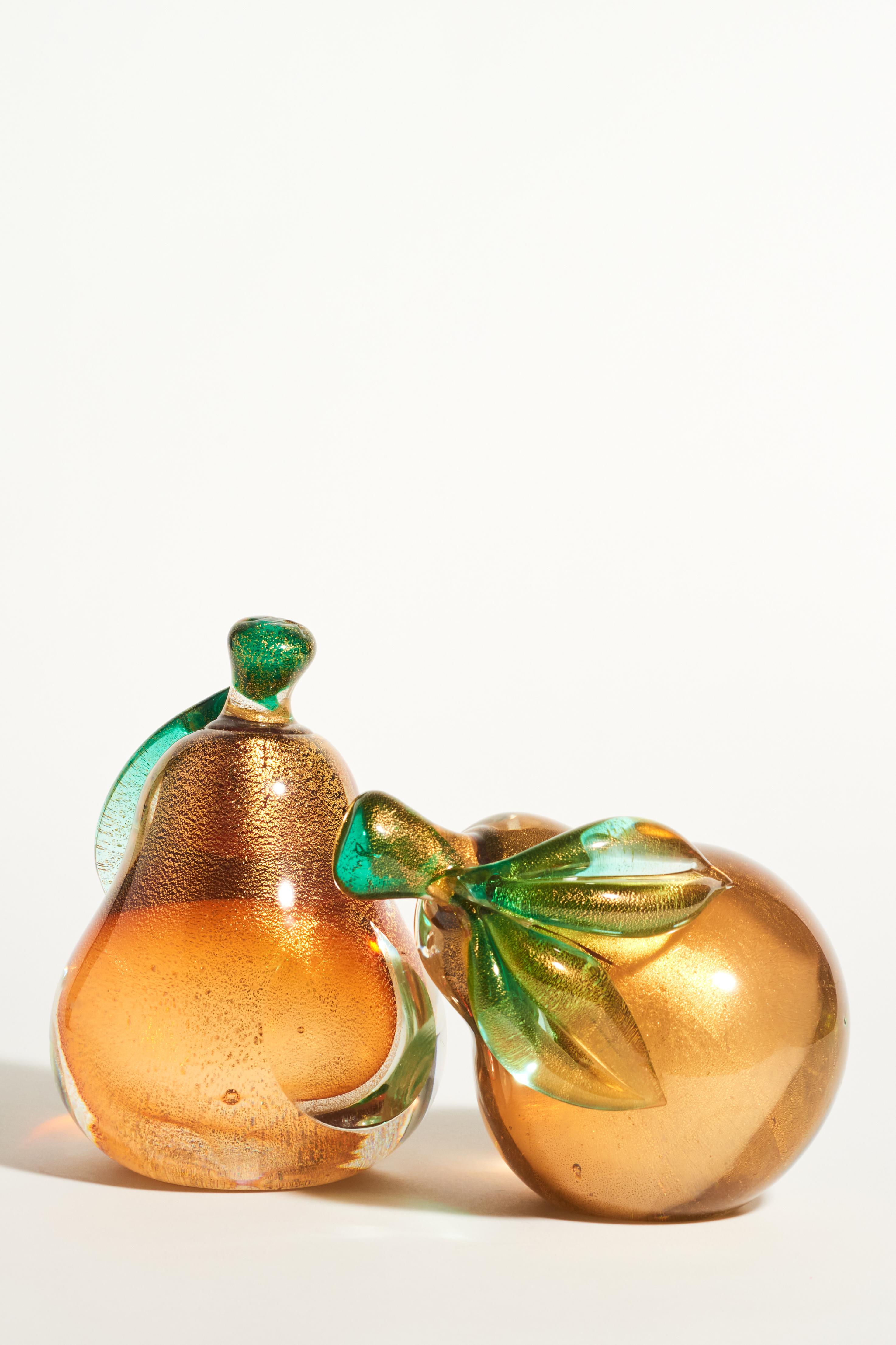 Italian Large Murano Glass Gold Flecked Pear Bookends